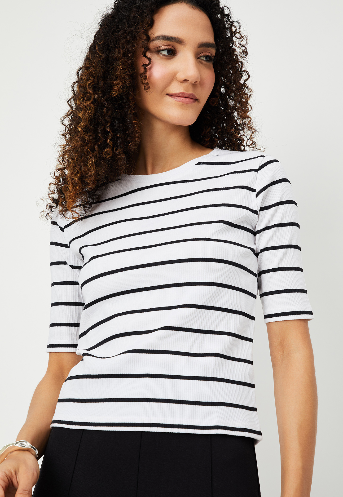 Women Striped Ribbed T-shirt-picture-46