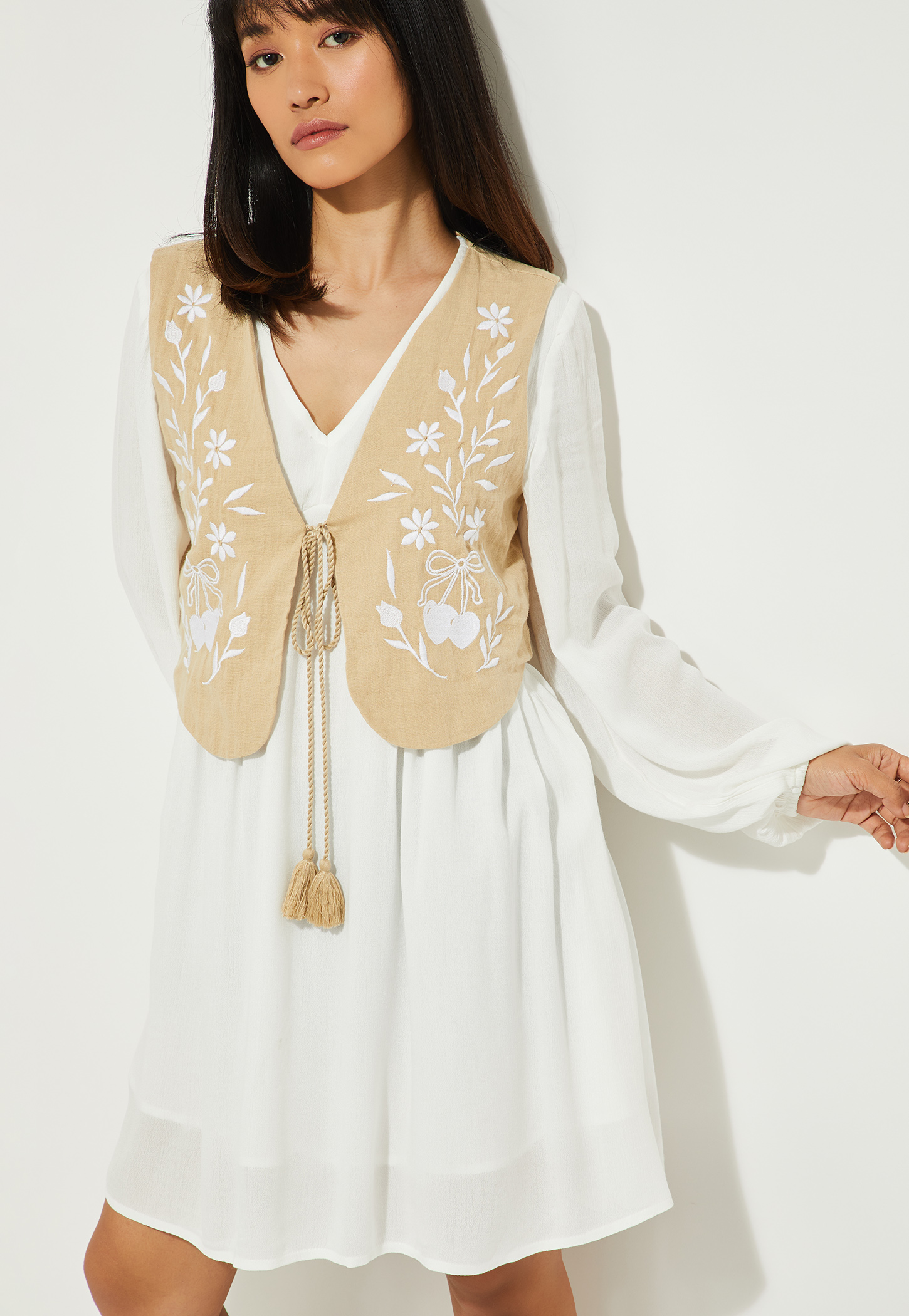 ALAYA F x URB_N Women Solid A-line Dress with Waistcoat-picture-35