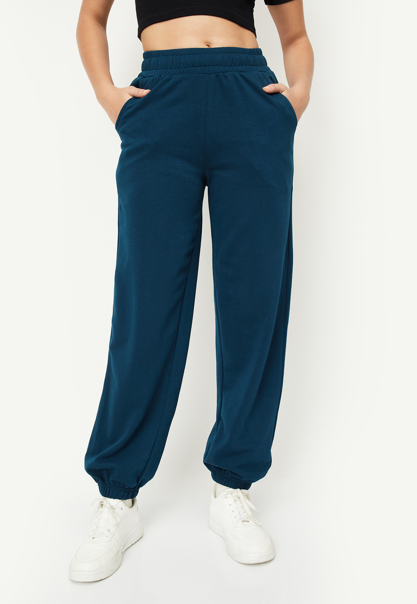 Women Solid Athleisure Joggers-image-9