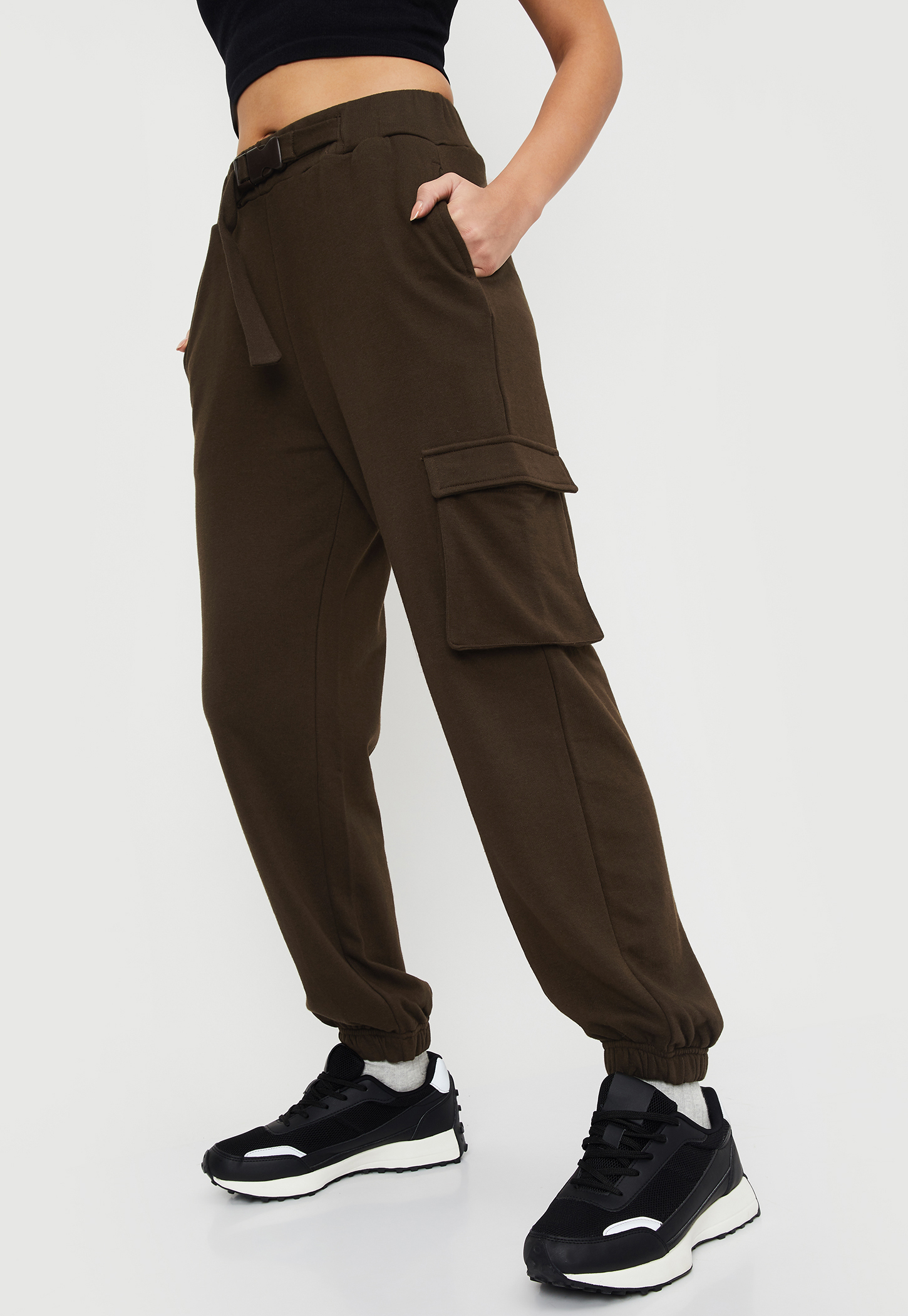 Women Solid Cargo Joggers-image-17
