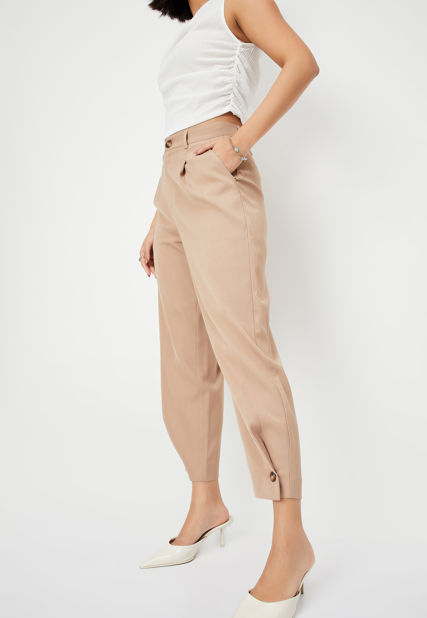 Women Solid Carrot Fit Trousers-picture-35