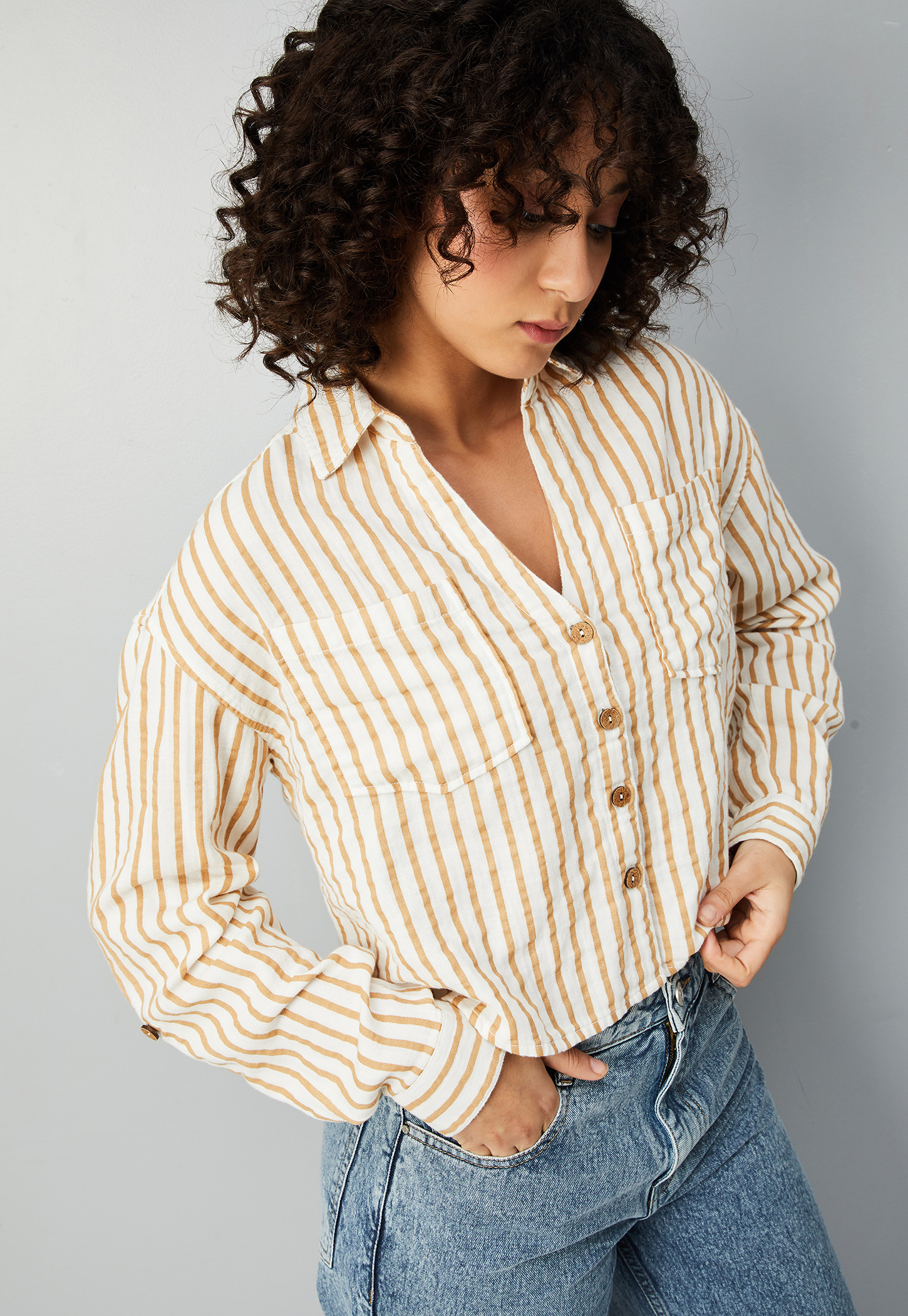Women Striped Cropped Shirt-picture-18