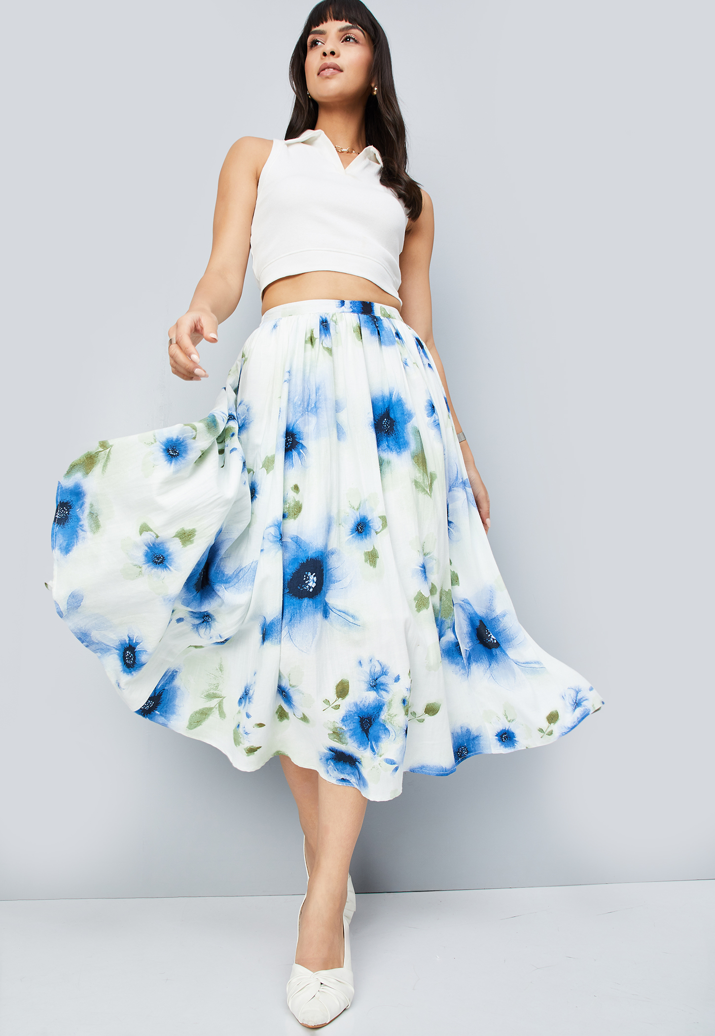 Women Floral Print Midi Skirt-image-6
