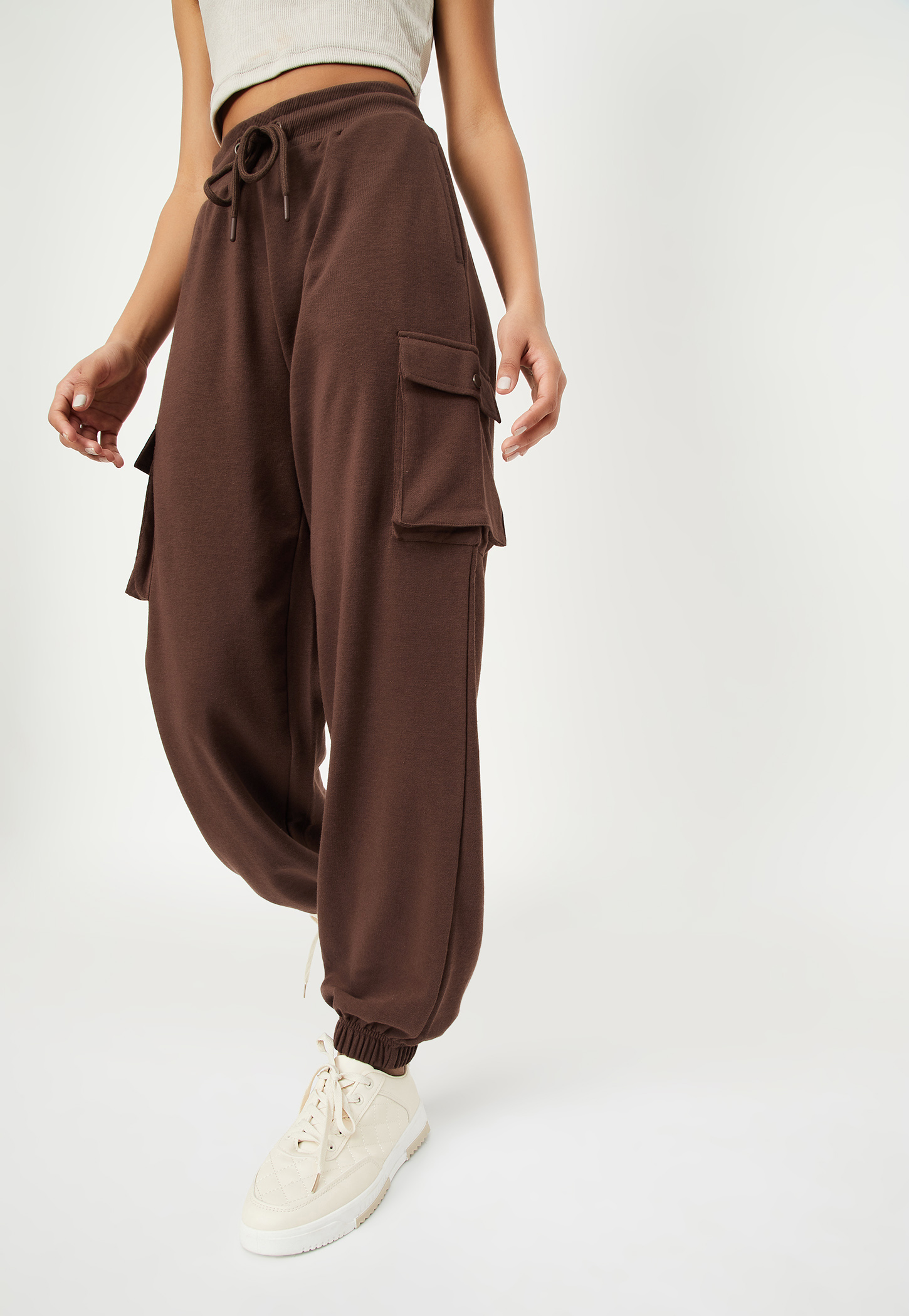 Women Solid Athleisure Cargo Joggers-picture-33