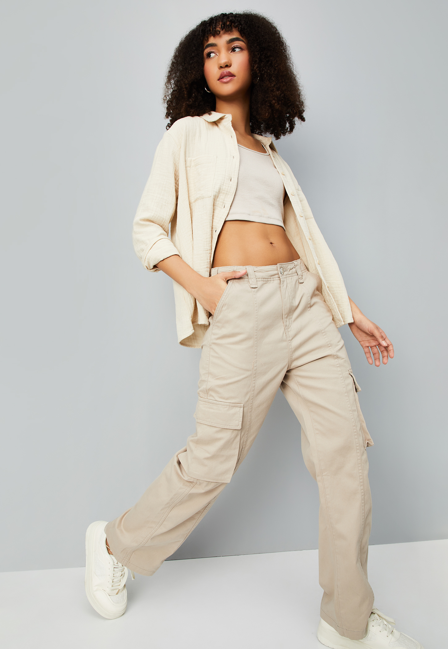 Women Solid Cargo Jeans-picture-10