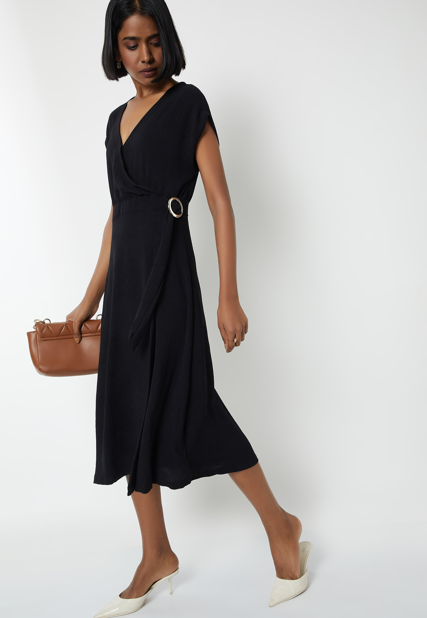 Women Solid Wrap Midi Dress-picture-19