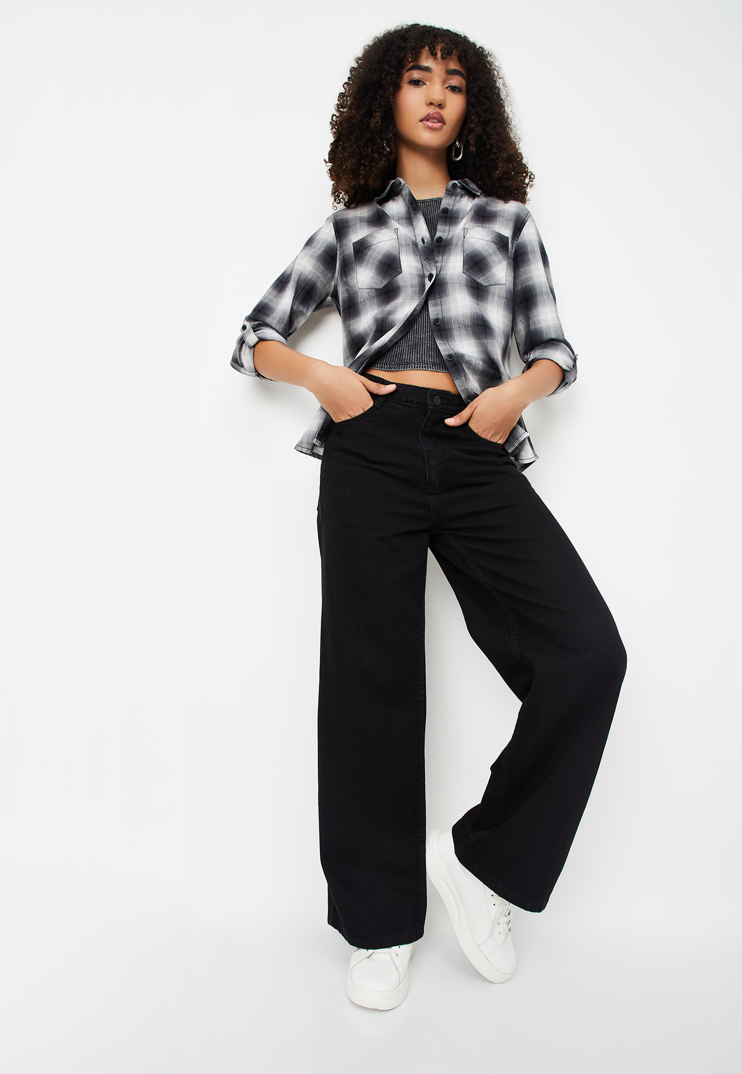 Women Solid Wide Leg Jeans-picture-31