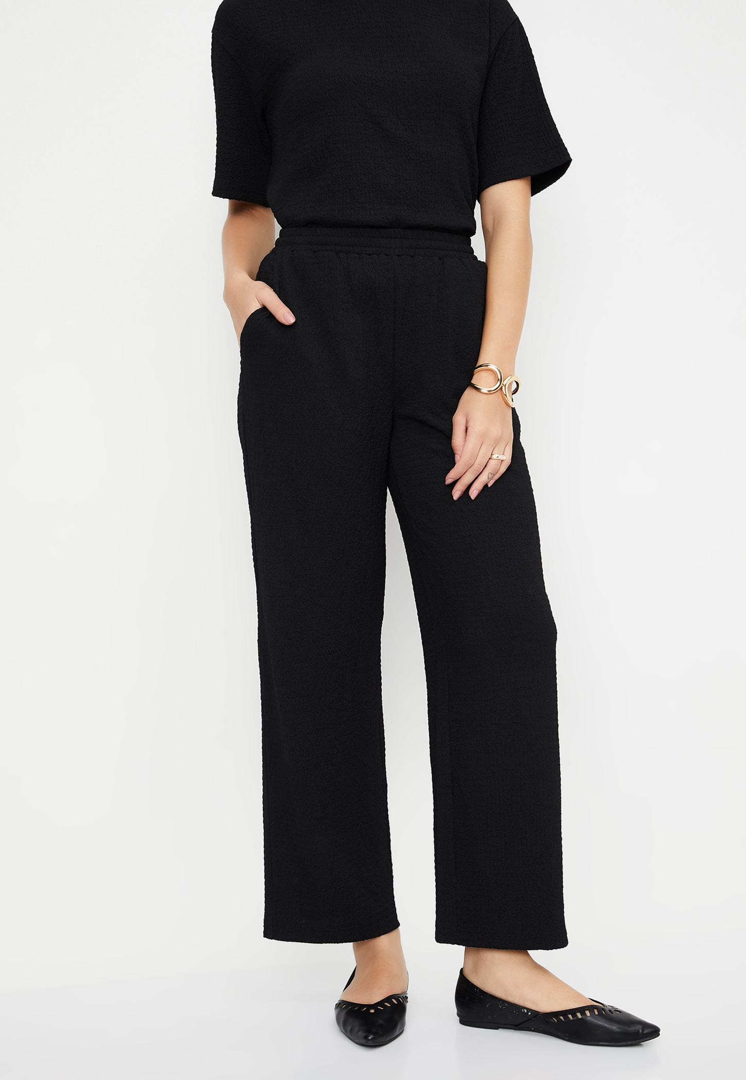 Women Textured Comfort Trousers-picture-55