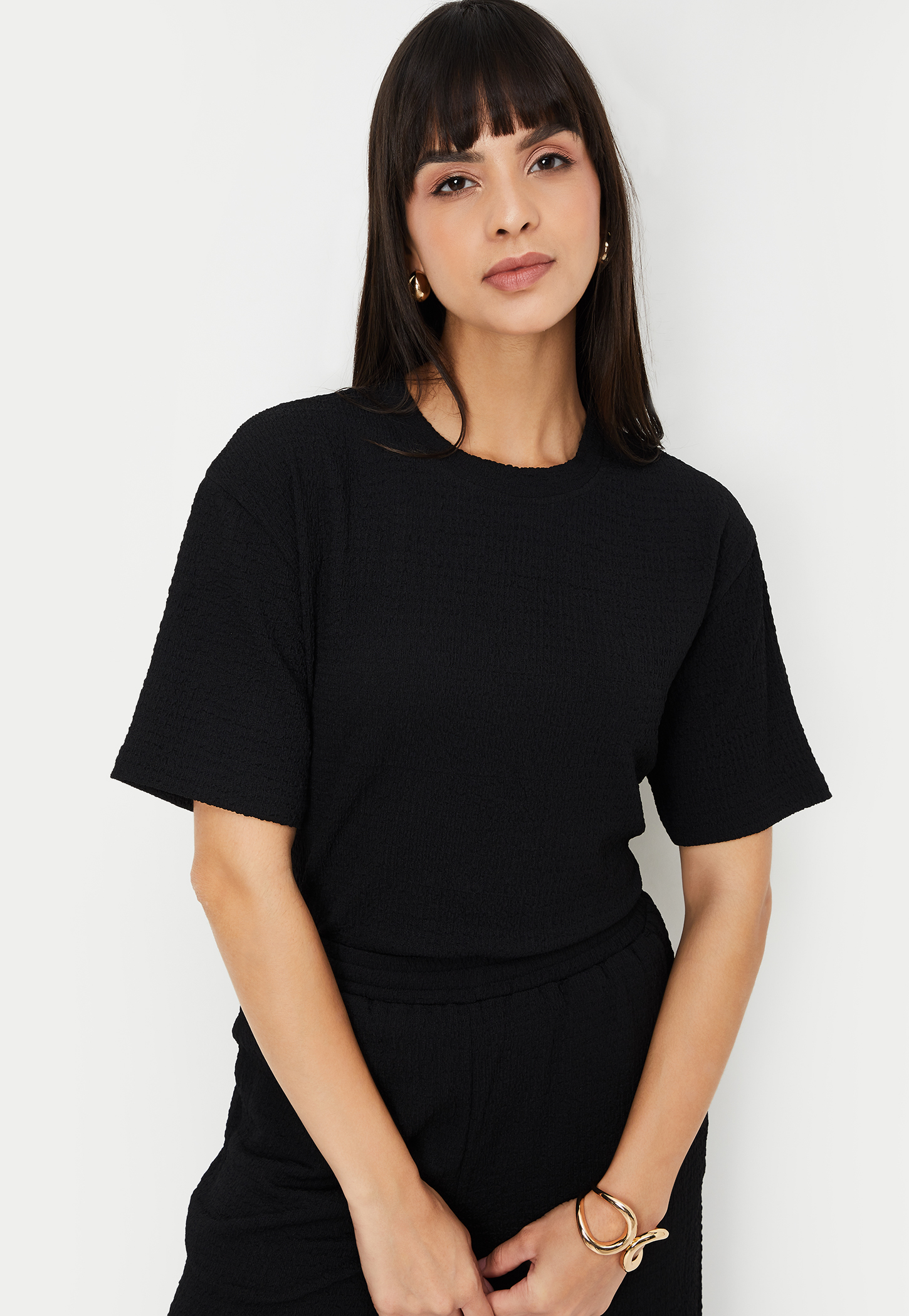 Women Textured Regular Fit T-shirt-image-7
