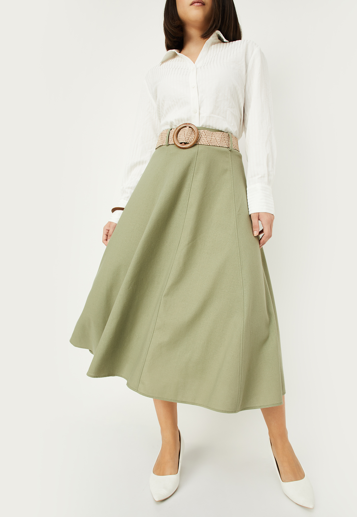 Women Solid A-line Belted skirt-image-33