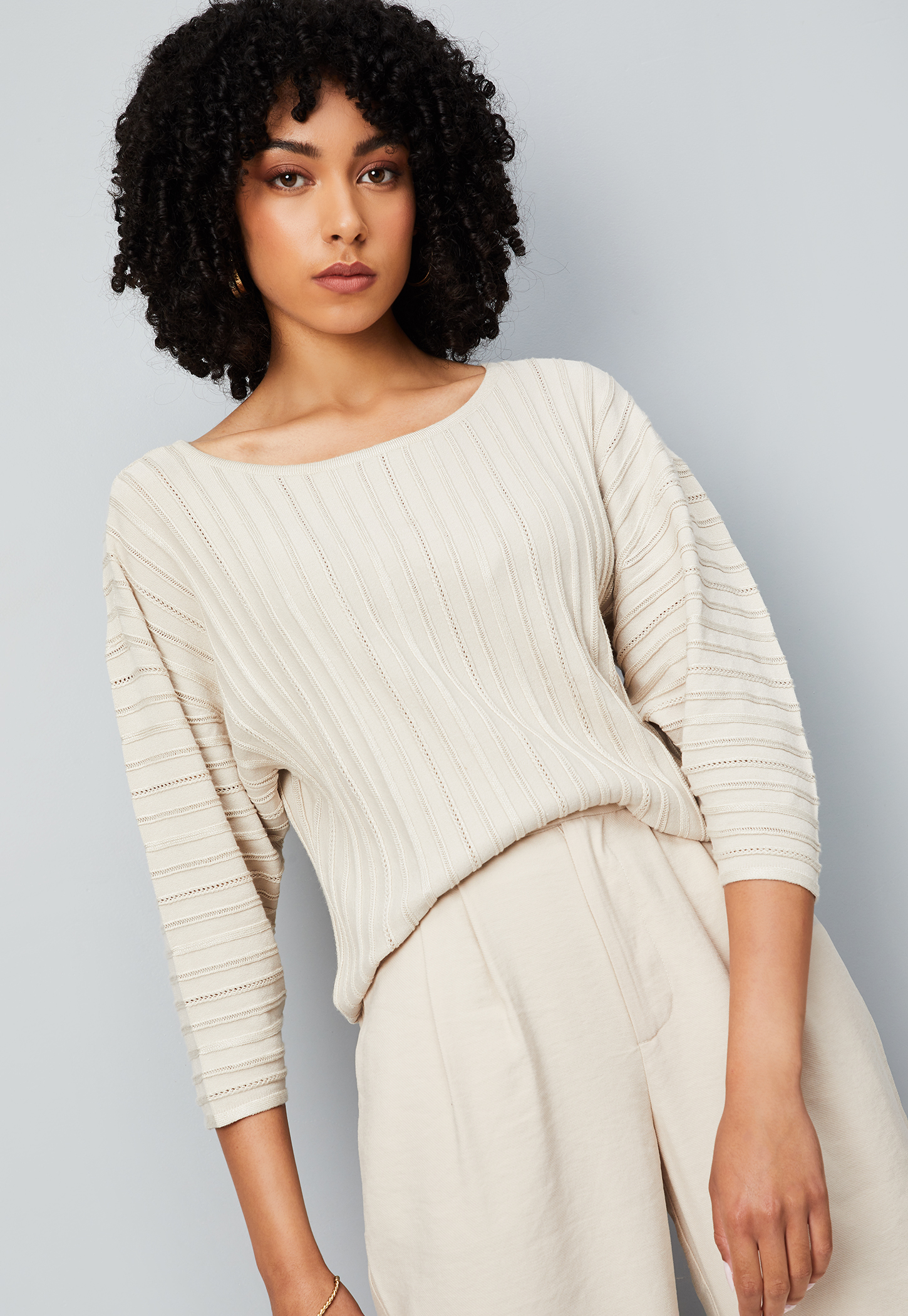 Women Knit Striped Blouse-picture-32