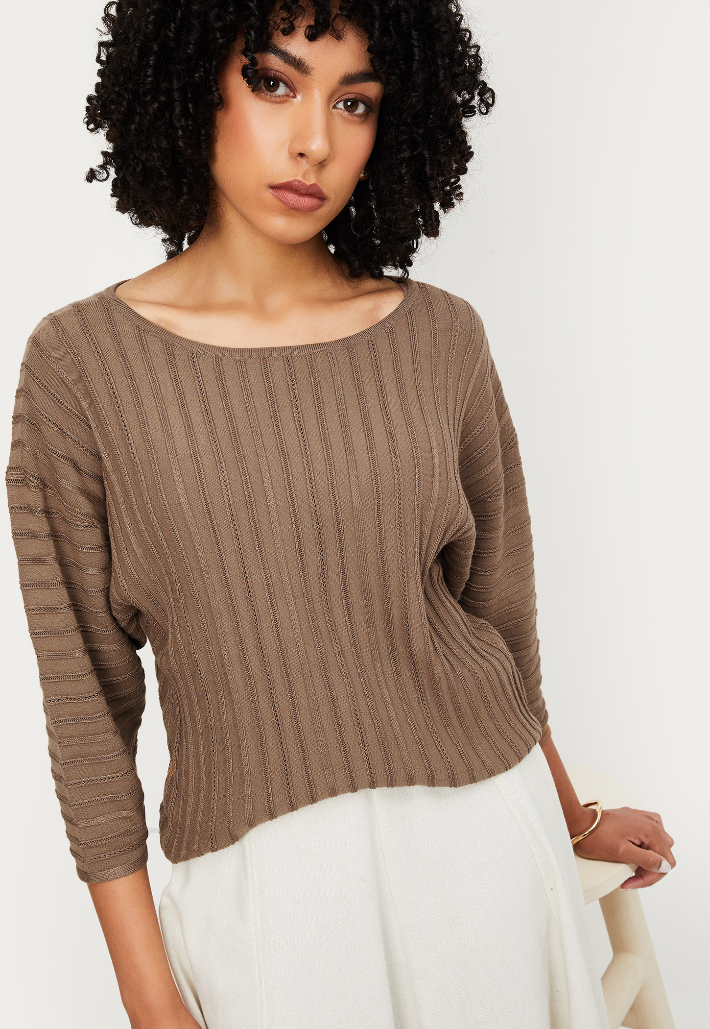 Women Knit Striped Blouse-picture-33