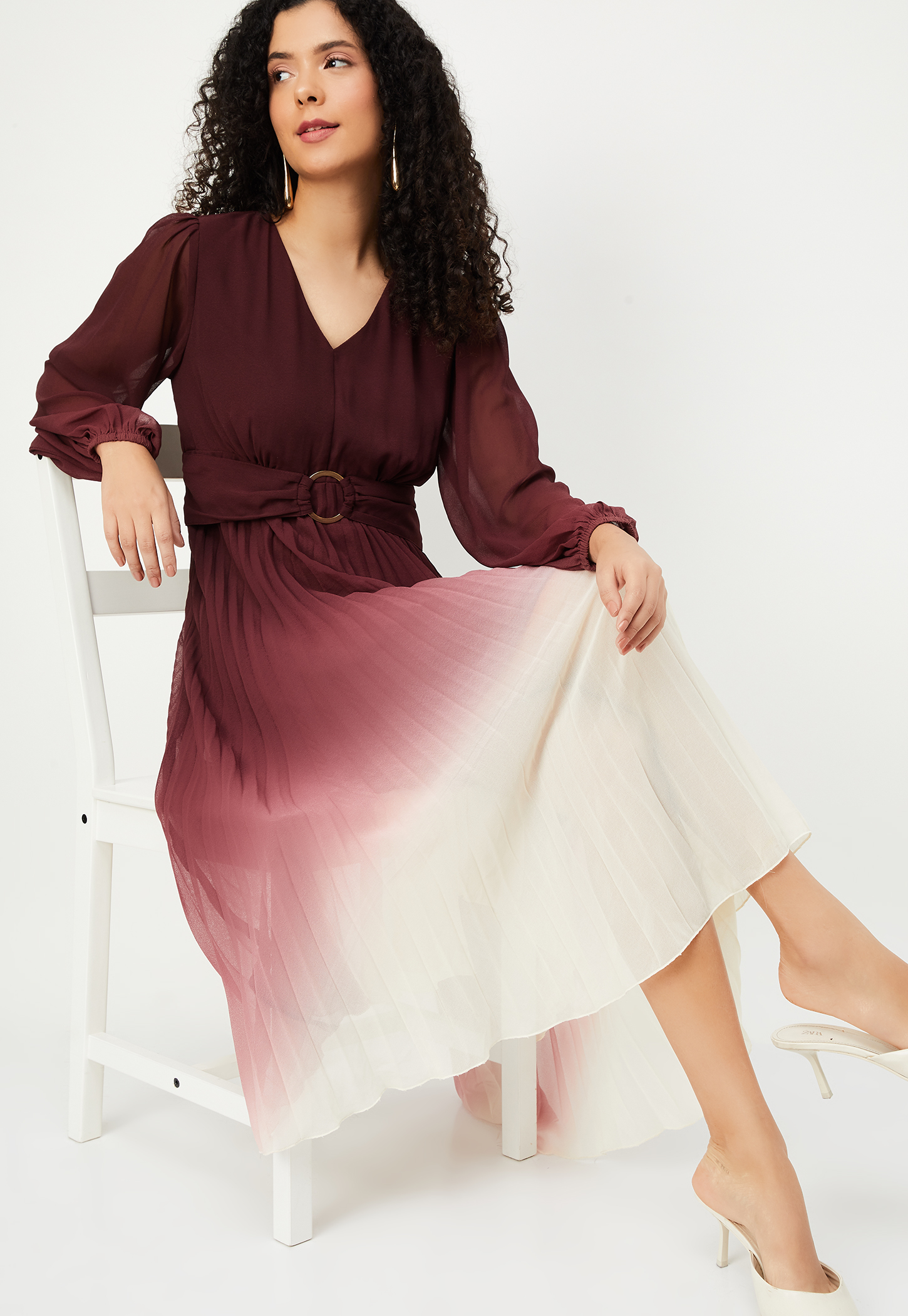 Women Ombre Pleated Midi Dress-image-42