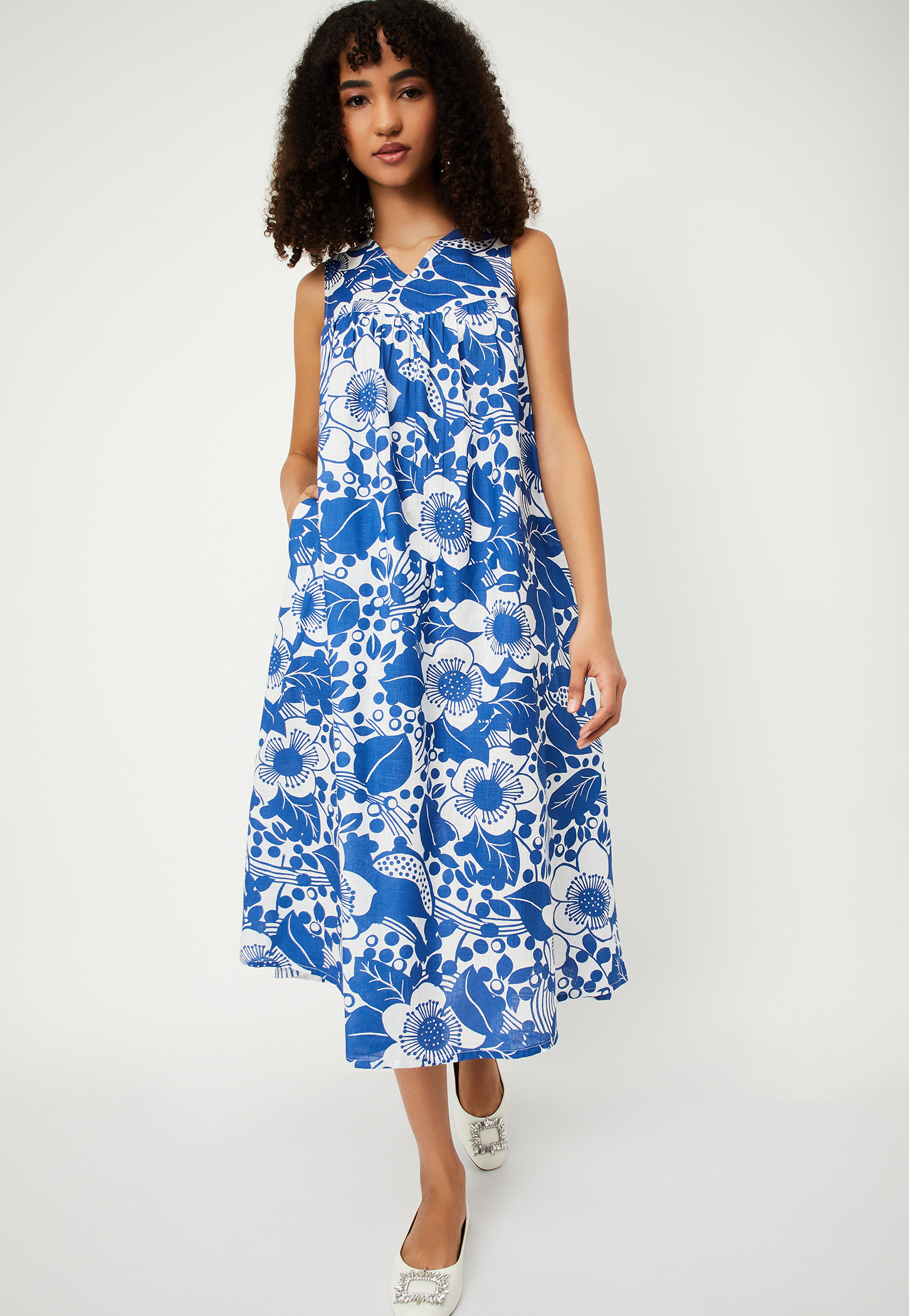 Women Floral Print A-line Midi Dress-picture-38