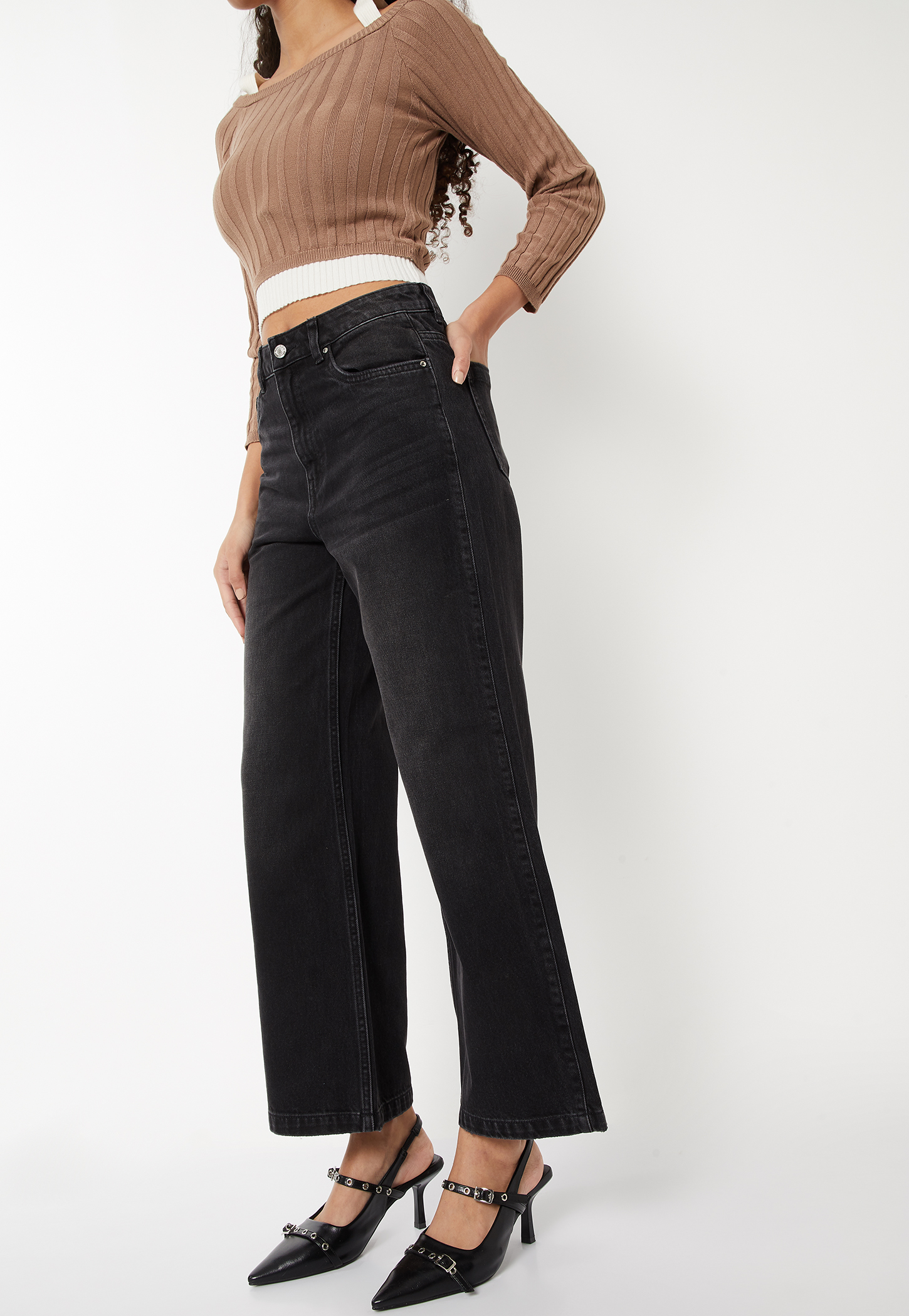 Women Washed High Rise Wide Leg Jeans-picture-23