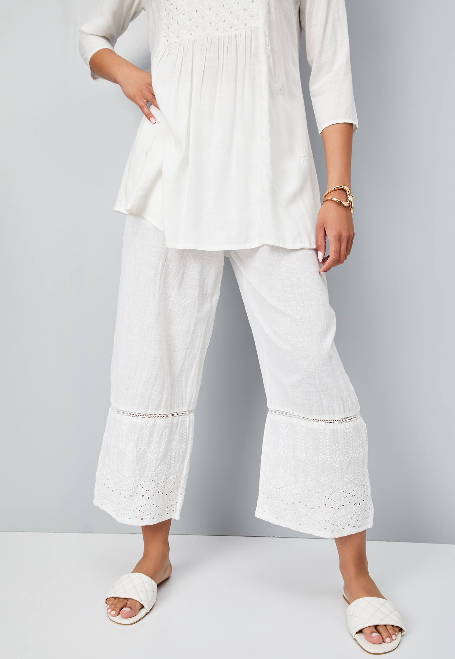 Women Schiffili Embroidered Hem Palazzos-picture-28