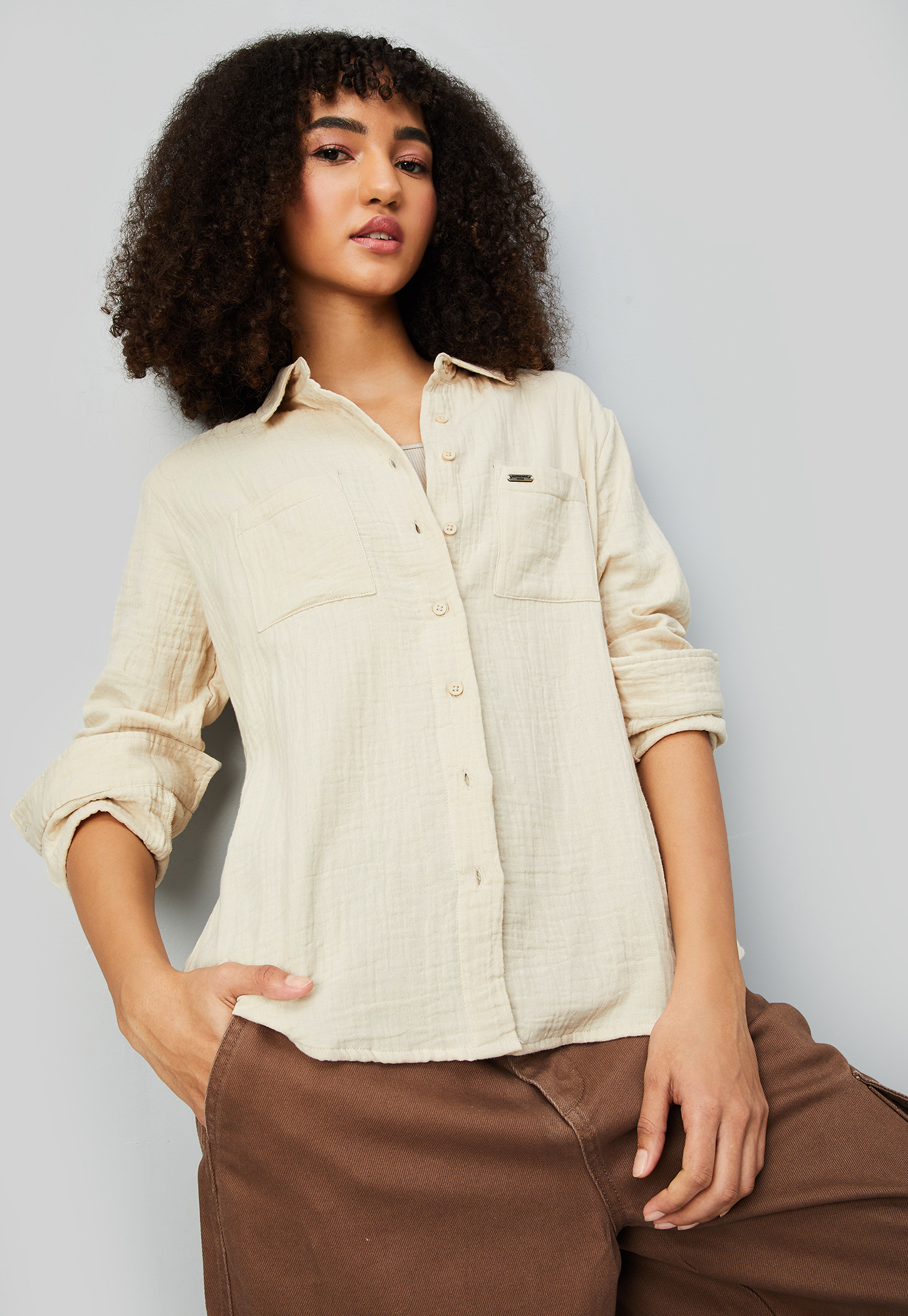 Women Textured Regular Fit Shirt-image-2