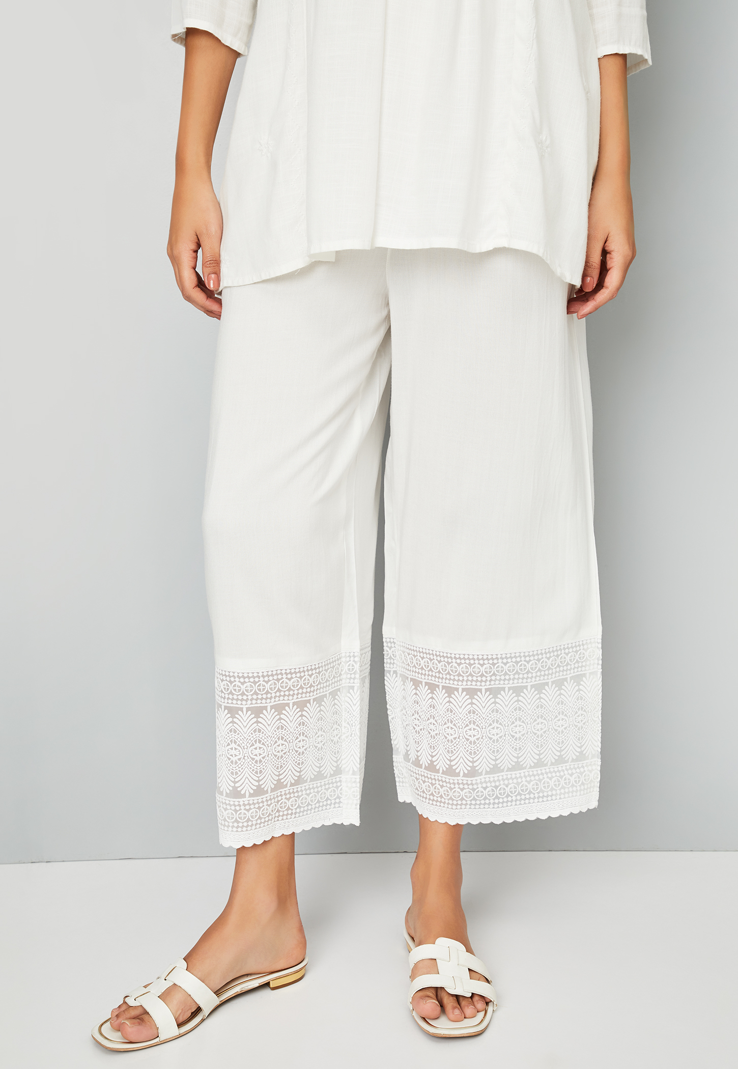Women Embroidered Hem Palazzos-image-30
