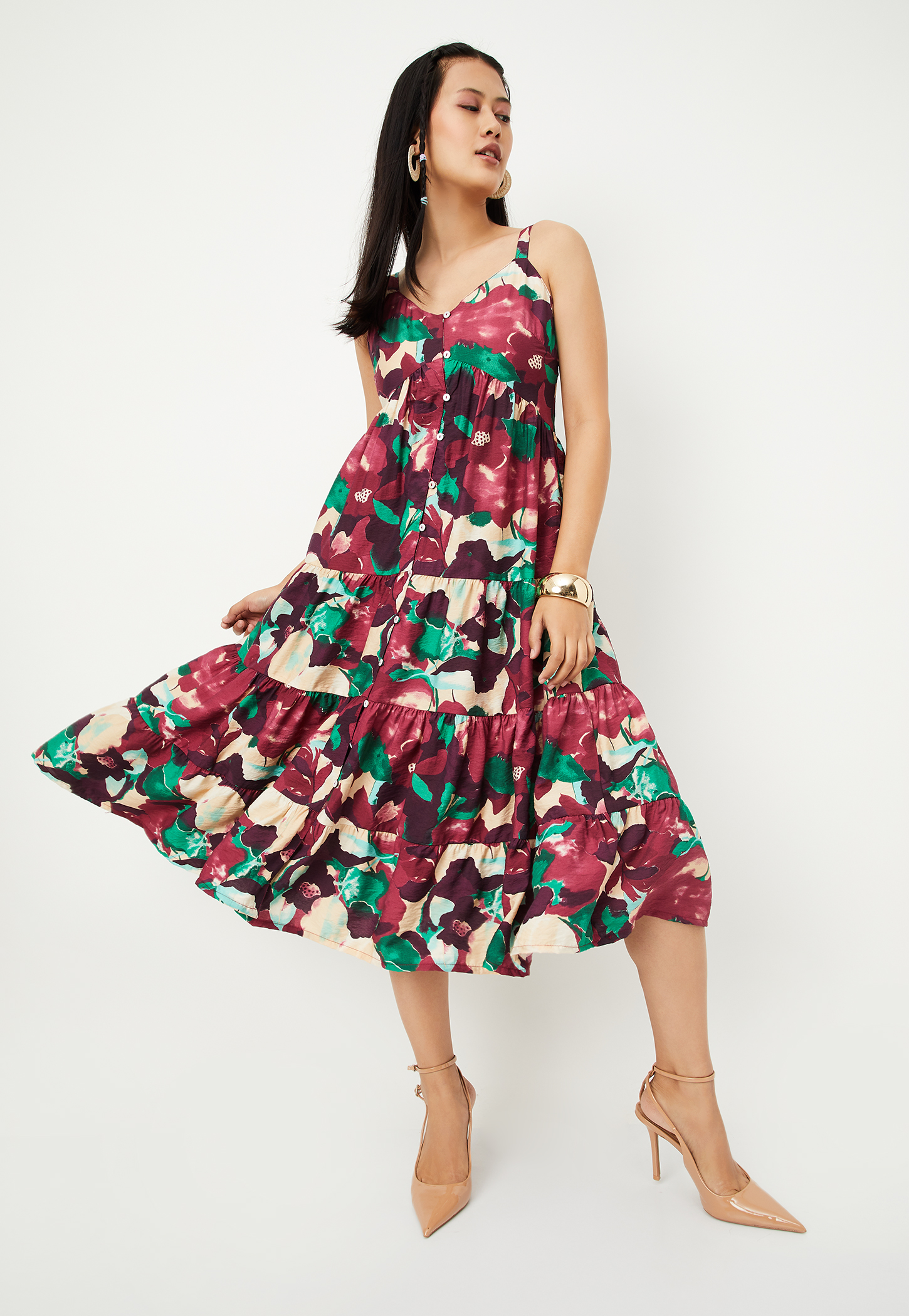 Women Floral Print Tiered Dress-image-9