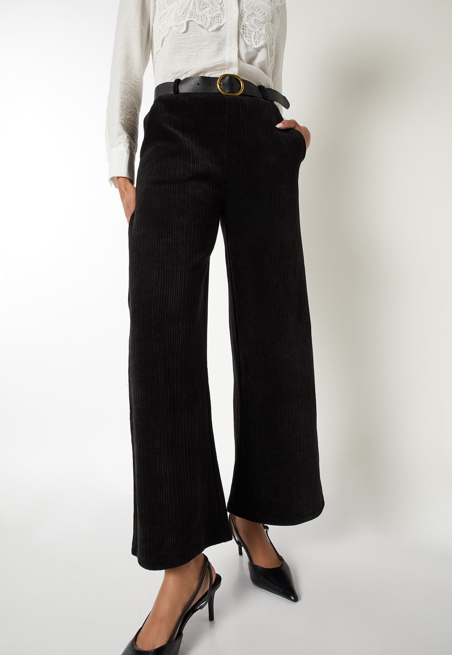 Women Pleated Wide Leg Corduroy Trousers-picture-13