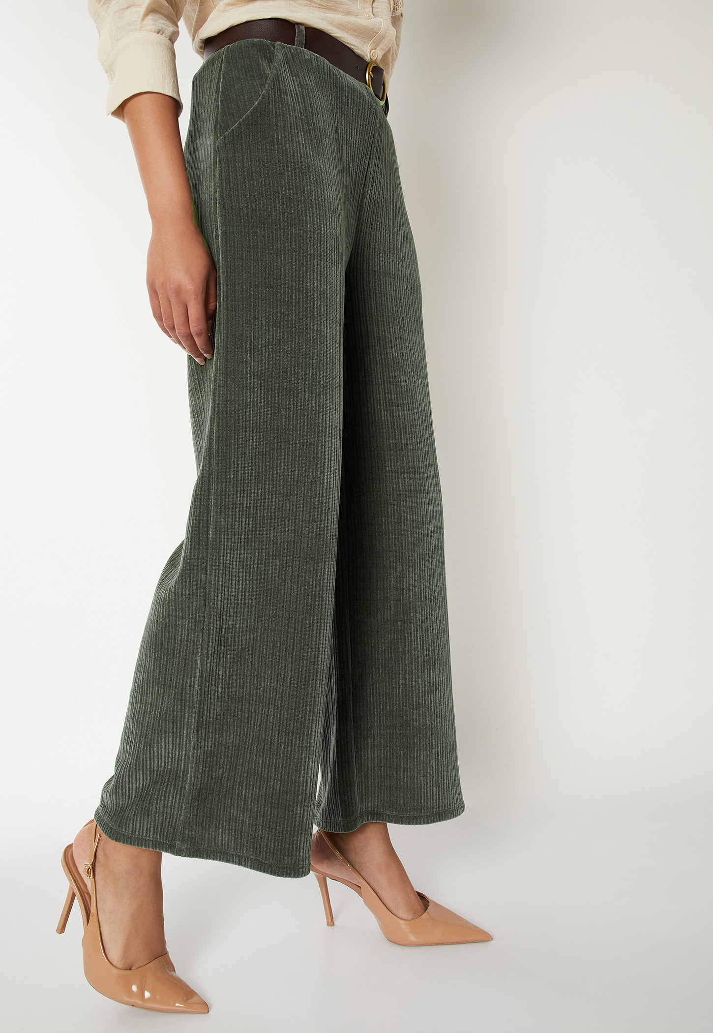 Women Pleated Wide Leg Corduroy Trousers-picture-20