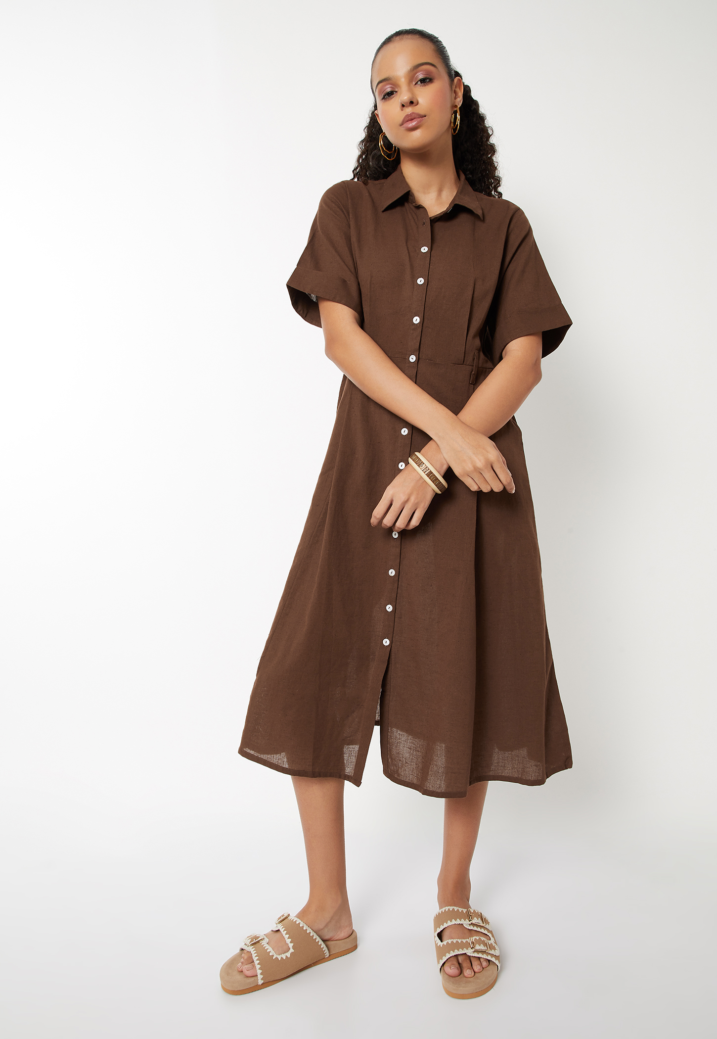 Women Solid Shirt Midi Dress-picture-55