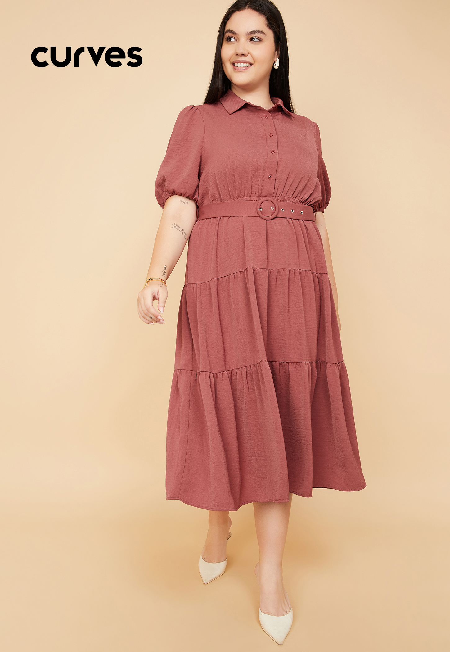 Women Textured Tiered Midi Dress-image-5