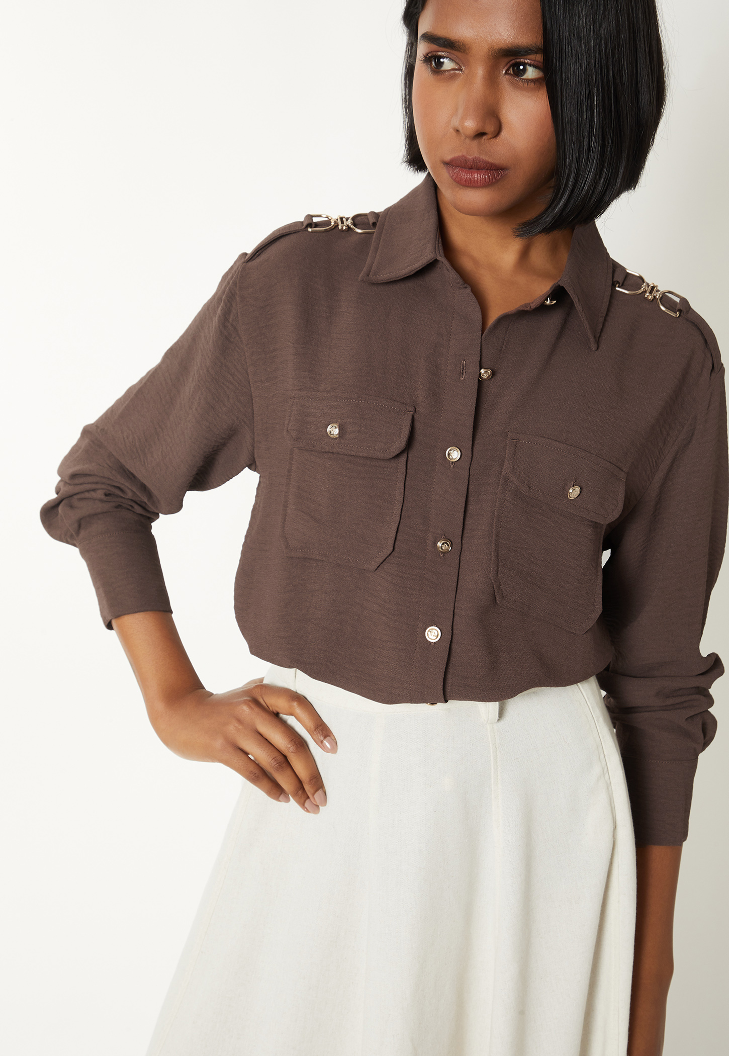 Women Textured Regular Fit Shirt-image-6