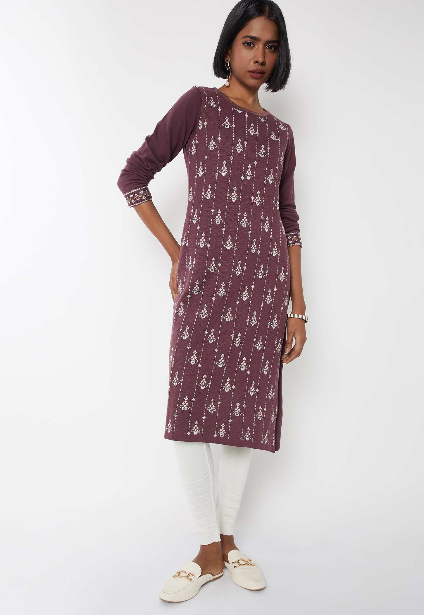 Women Knit Straight Winter Kurta-image-5