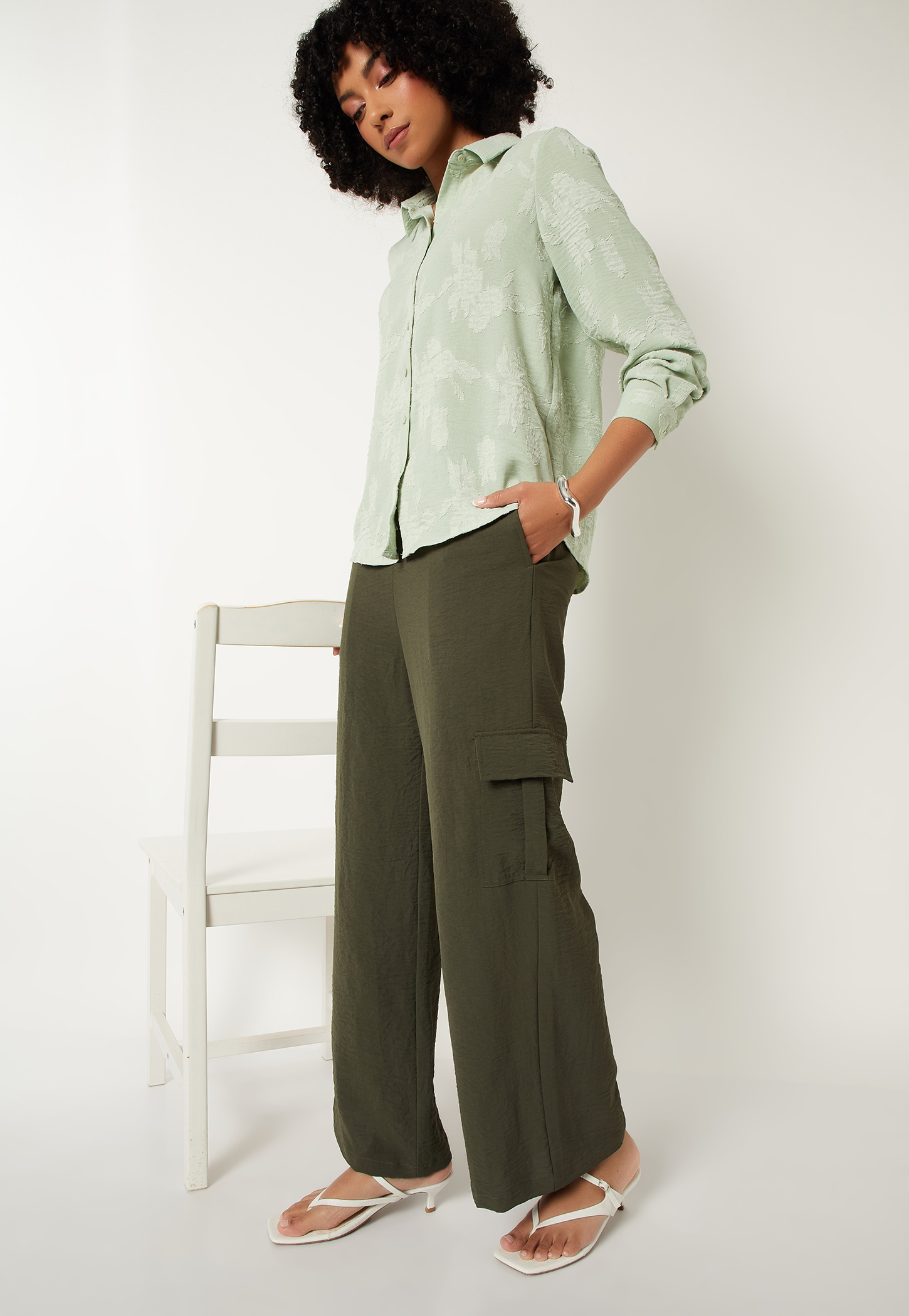 Women Textured Wide Leg Cargos-picture-27