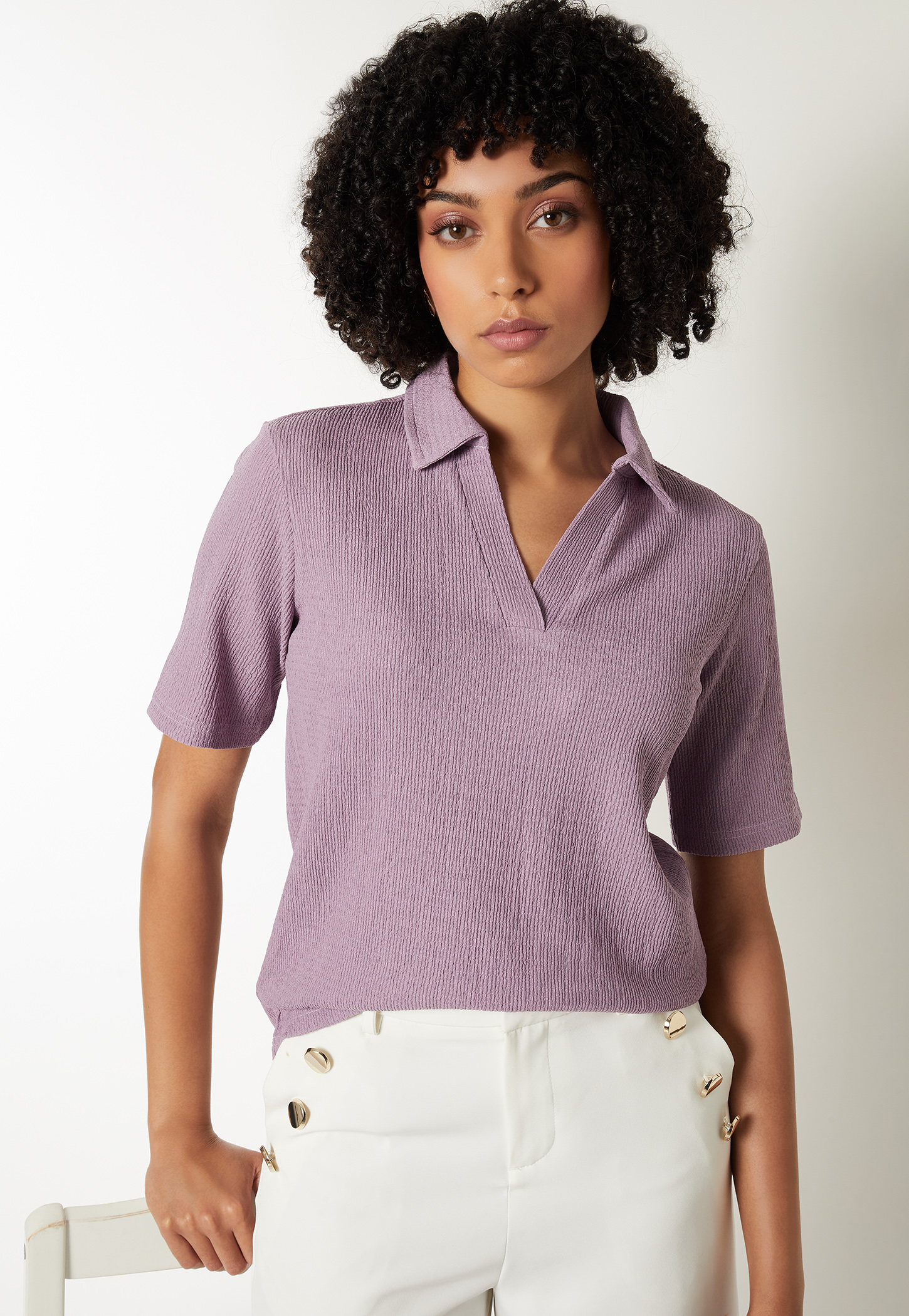 Women Textured Polo T-shirt-picture-55