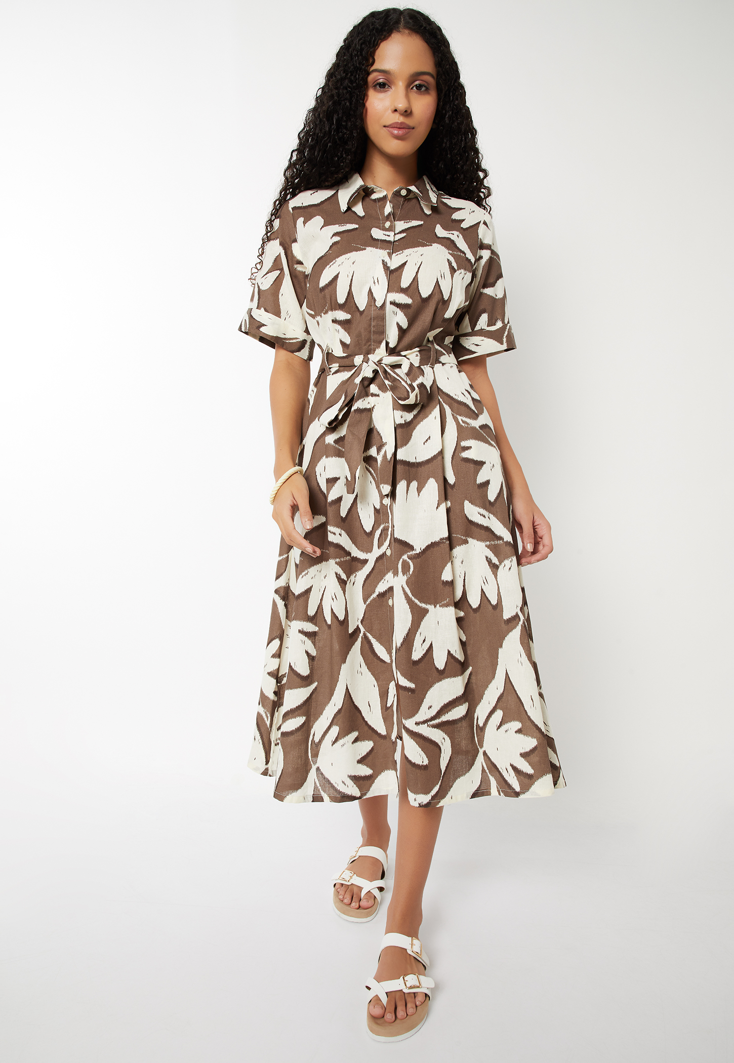 Women Floral Print Belted Shirt Dress-picture-18