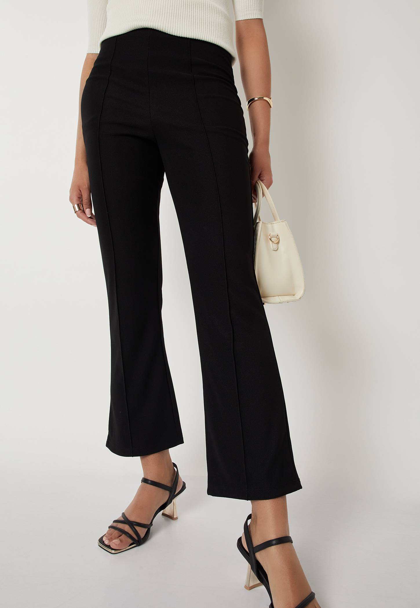 Women Ribbed Kick Flare Trousers-picture-52
