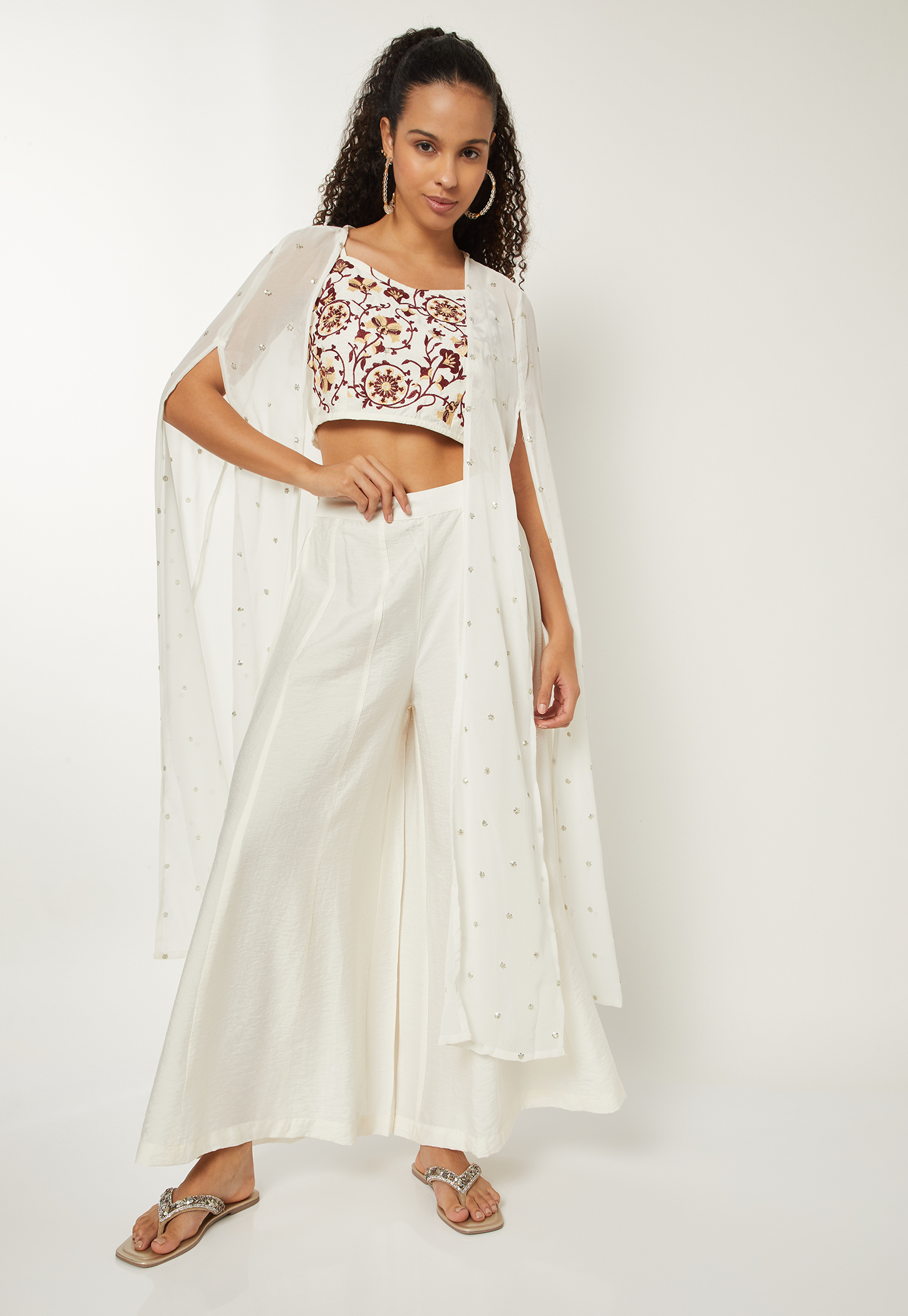Women Embroidered Top with Palazzos and Shrug-picture-22