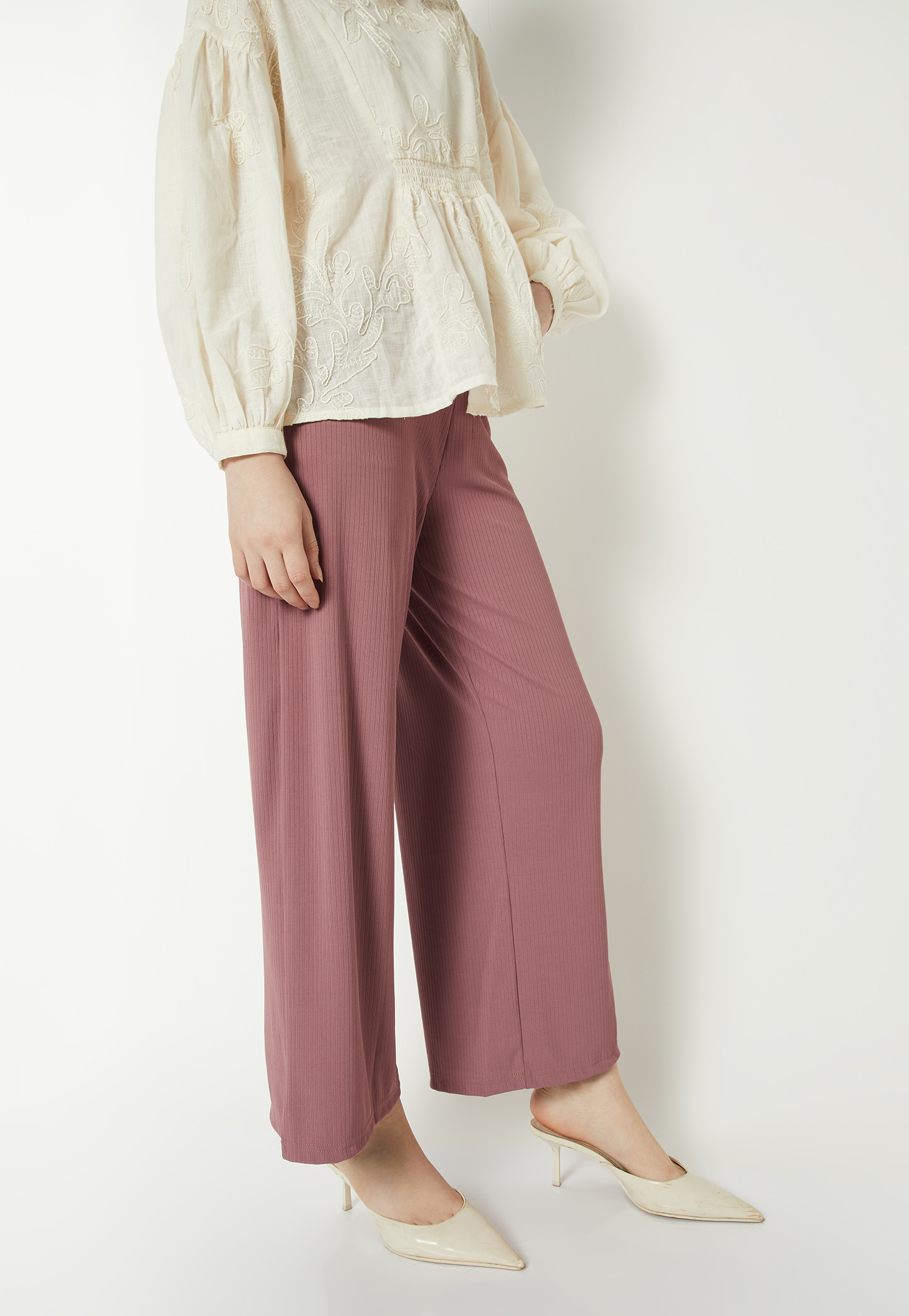 Women Ribbed Wide Leg Trousers-image-14