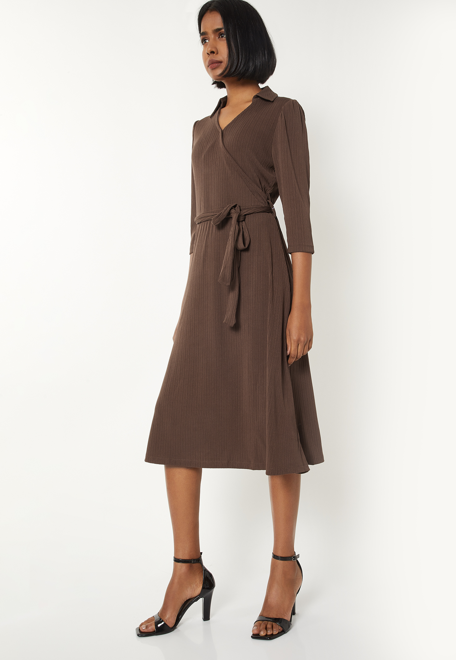 Women Solid Wrap Dress-picture-21