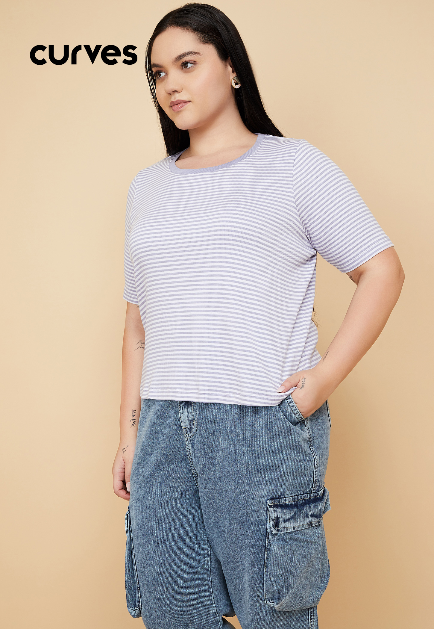 Women Striped Ribbed T-shirt-picture-45