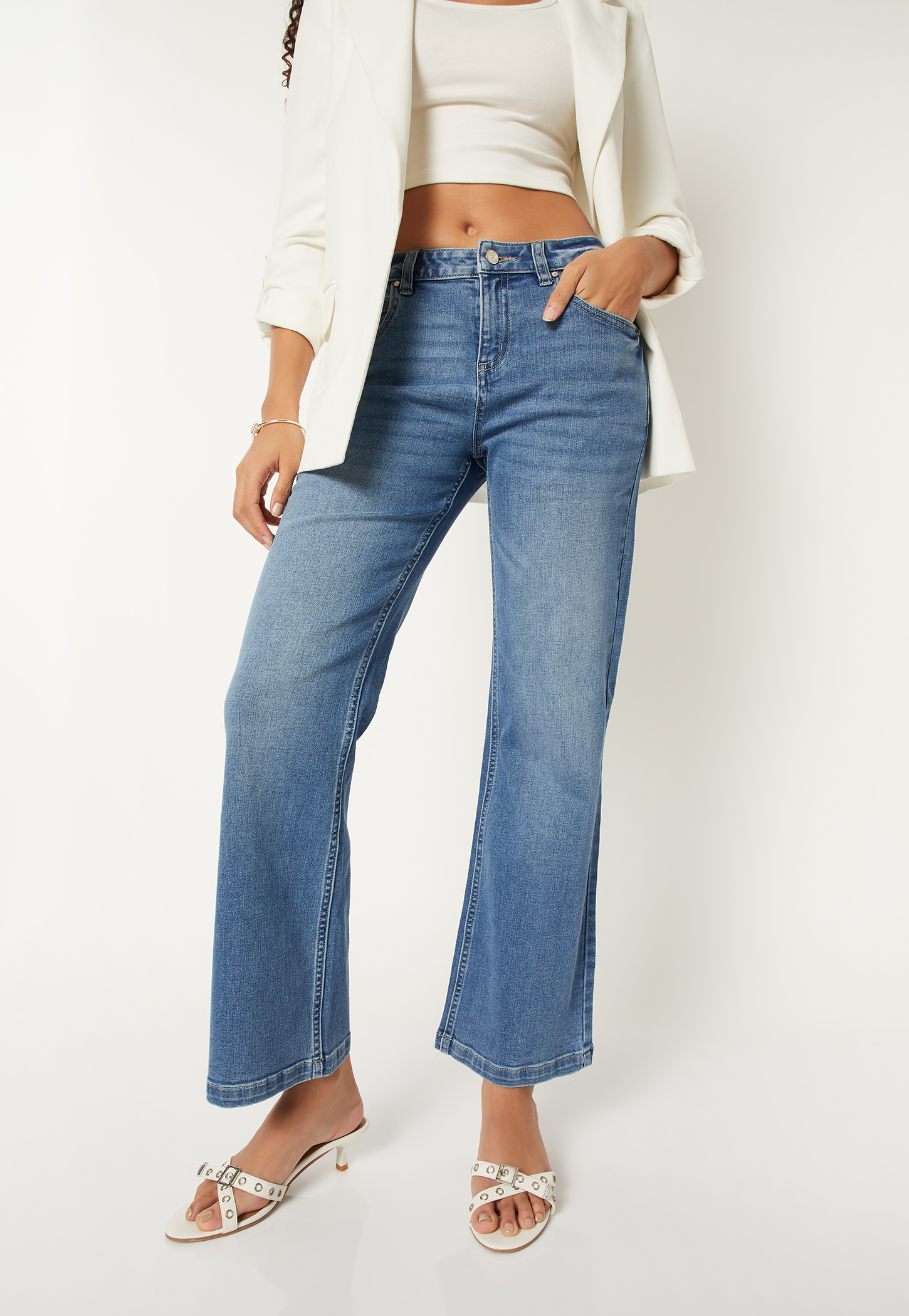 Women Washed Kick Flare Jeans-picture-48