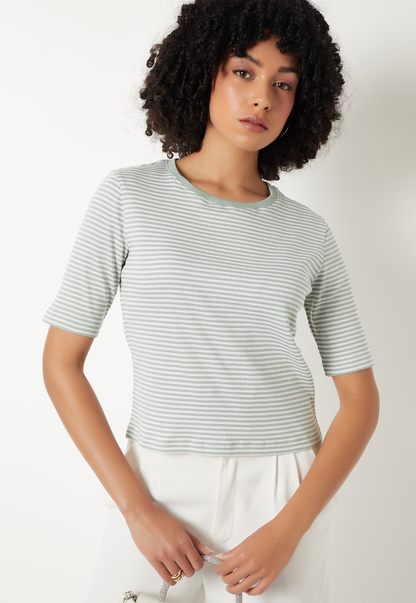 Women Striped Ribbed T-shirt-picture-25