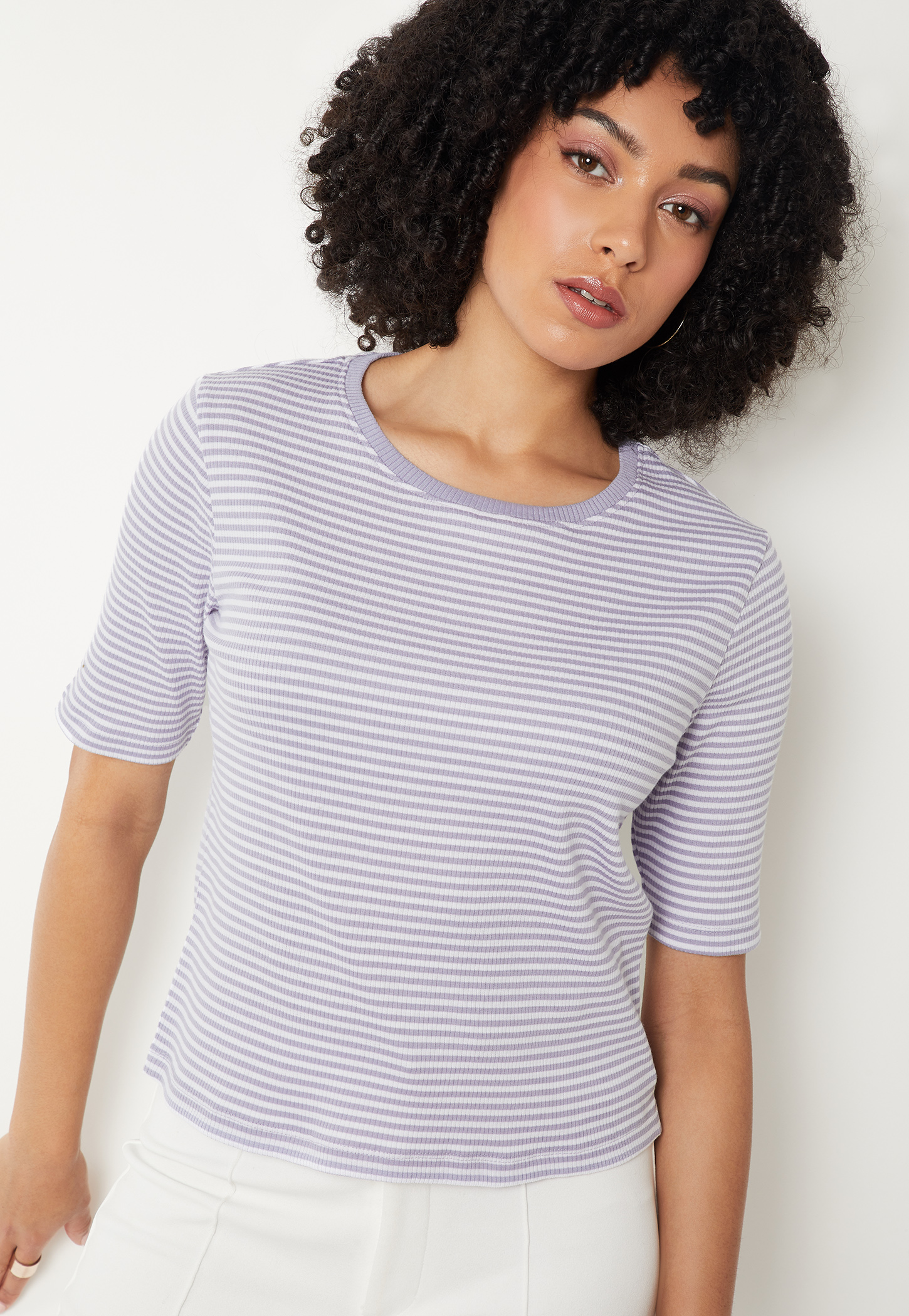 Women Striped Ribbed T-shirt-picture-34