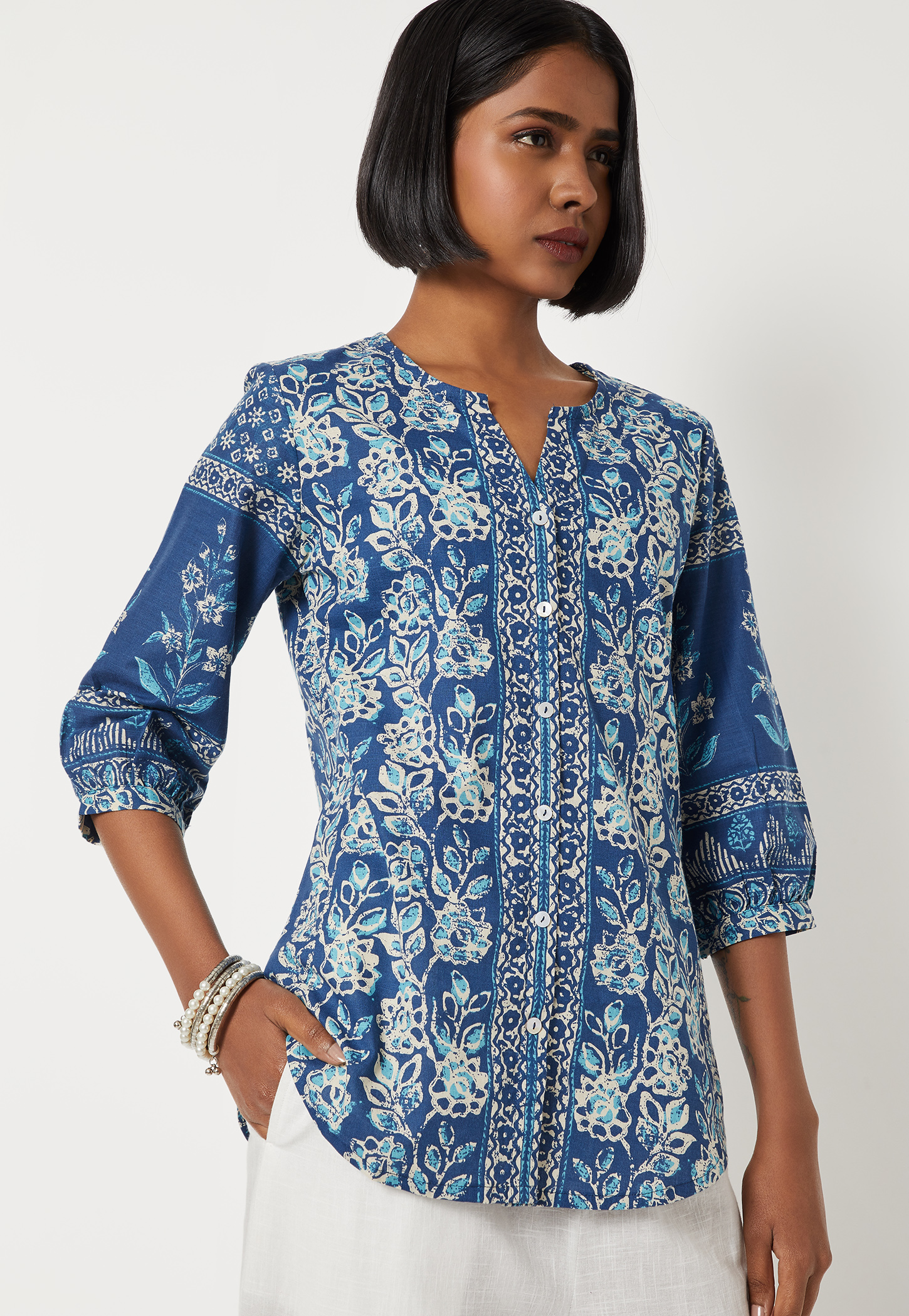Women Floral Print Notch Neck Kurti-picture-13