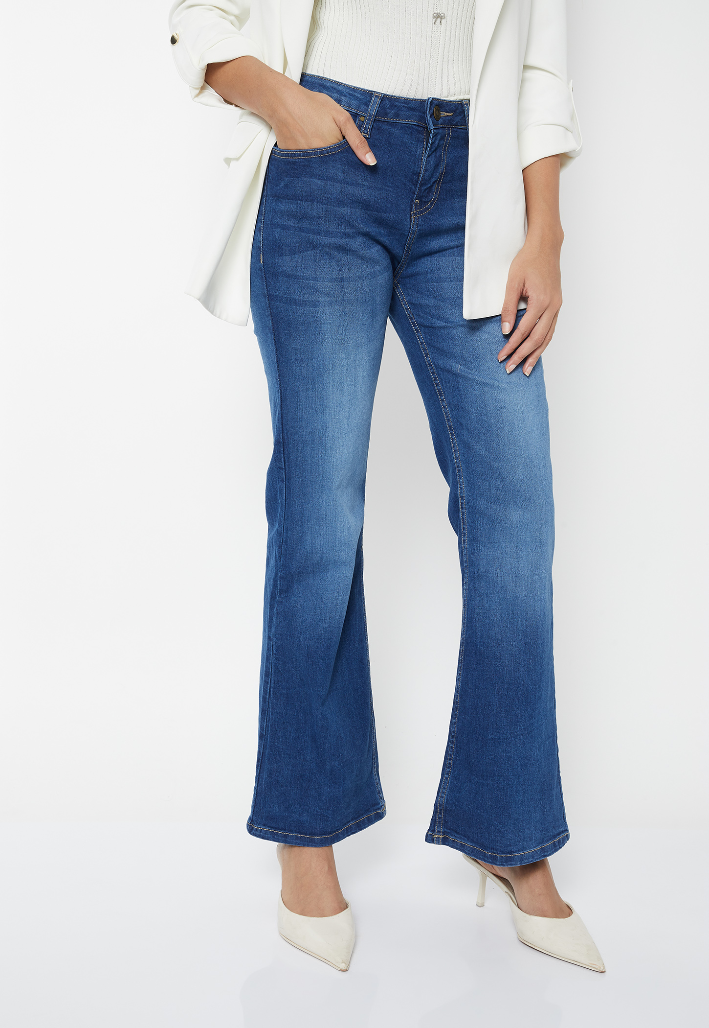 Women Washed Kick Flare Jeans-picture-26