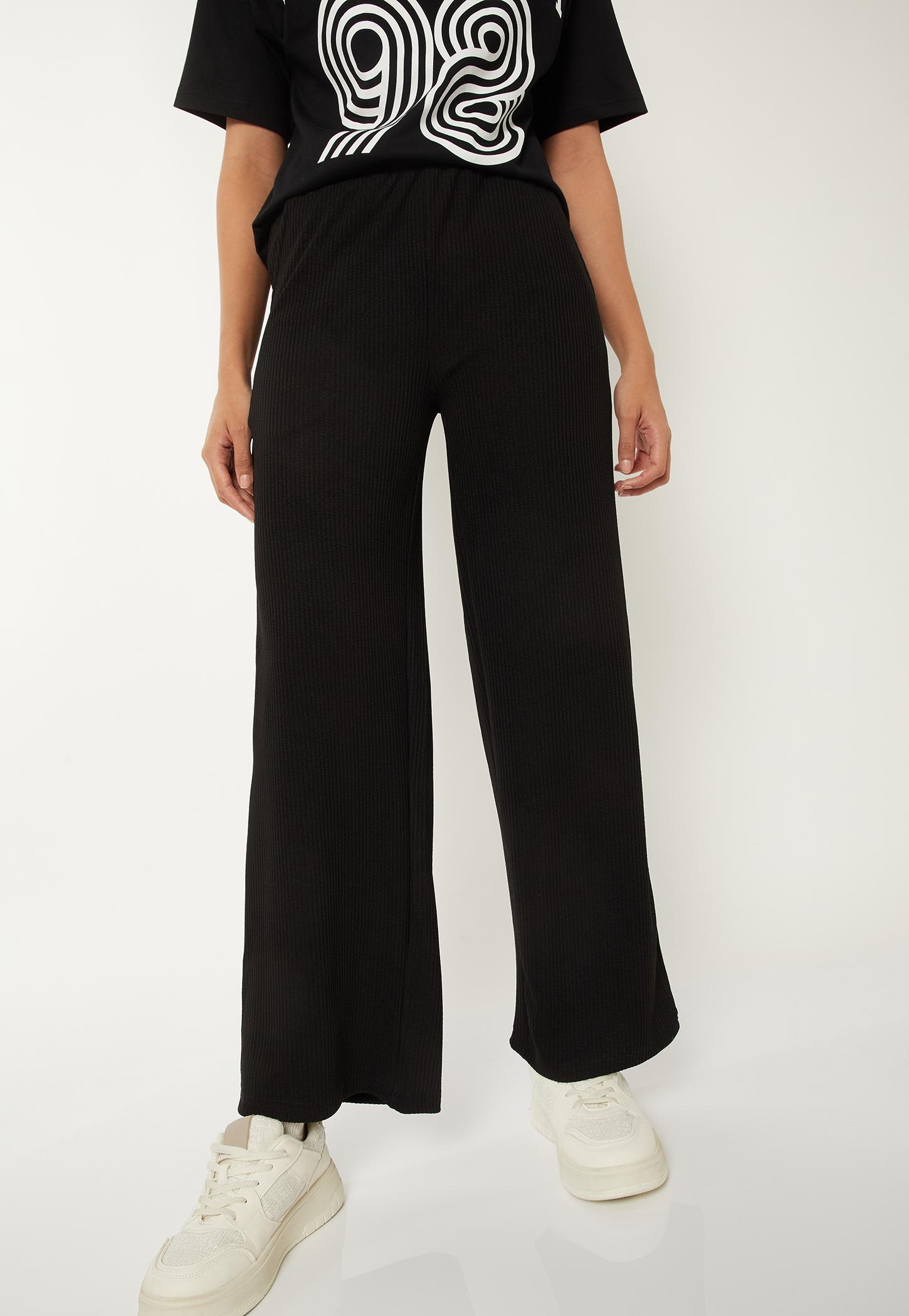Women Ribbed Wide Leg Sports Track Pants-image-13
