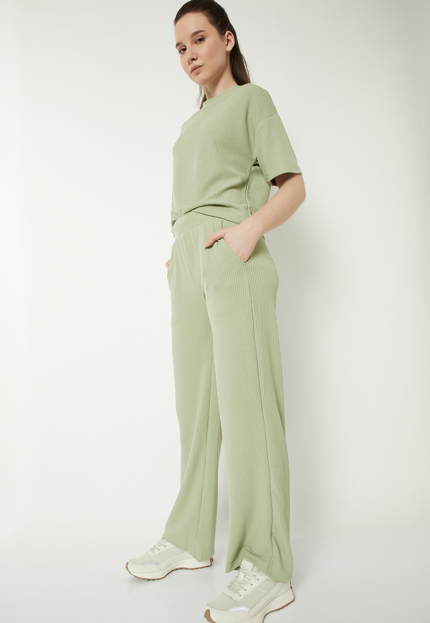 Women Ribbed Wide Leg Sports Track Pants