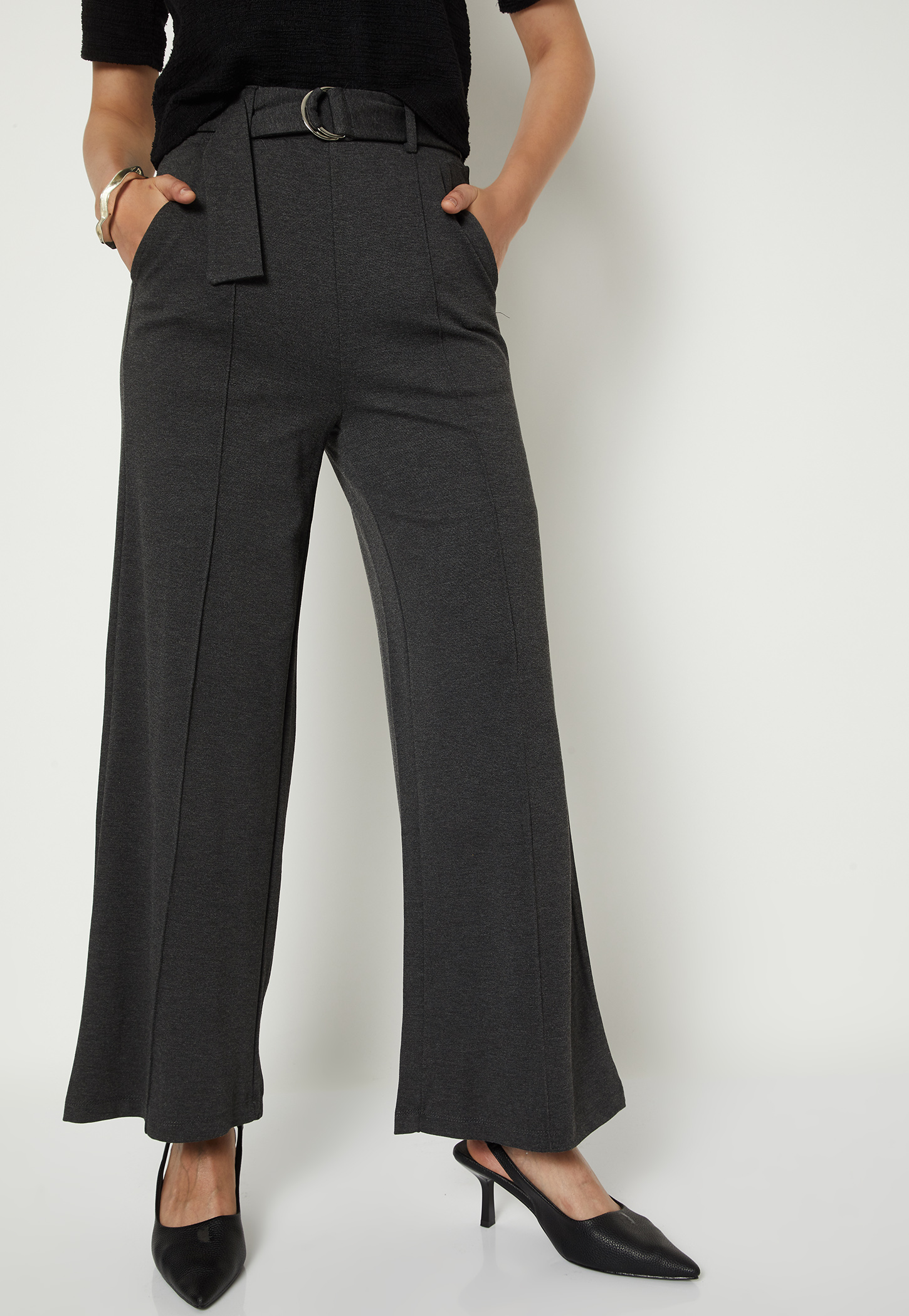 Women Wide Leg Belted Trousers-picture-45