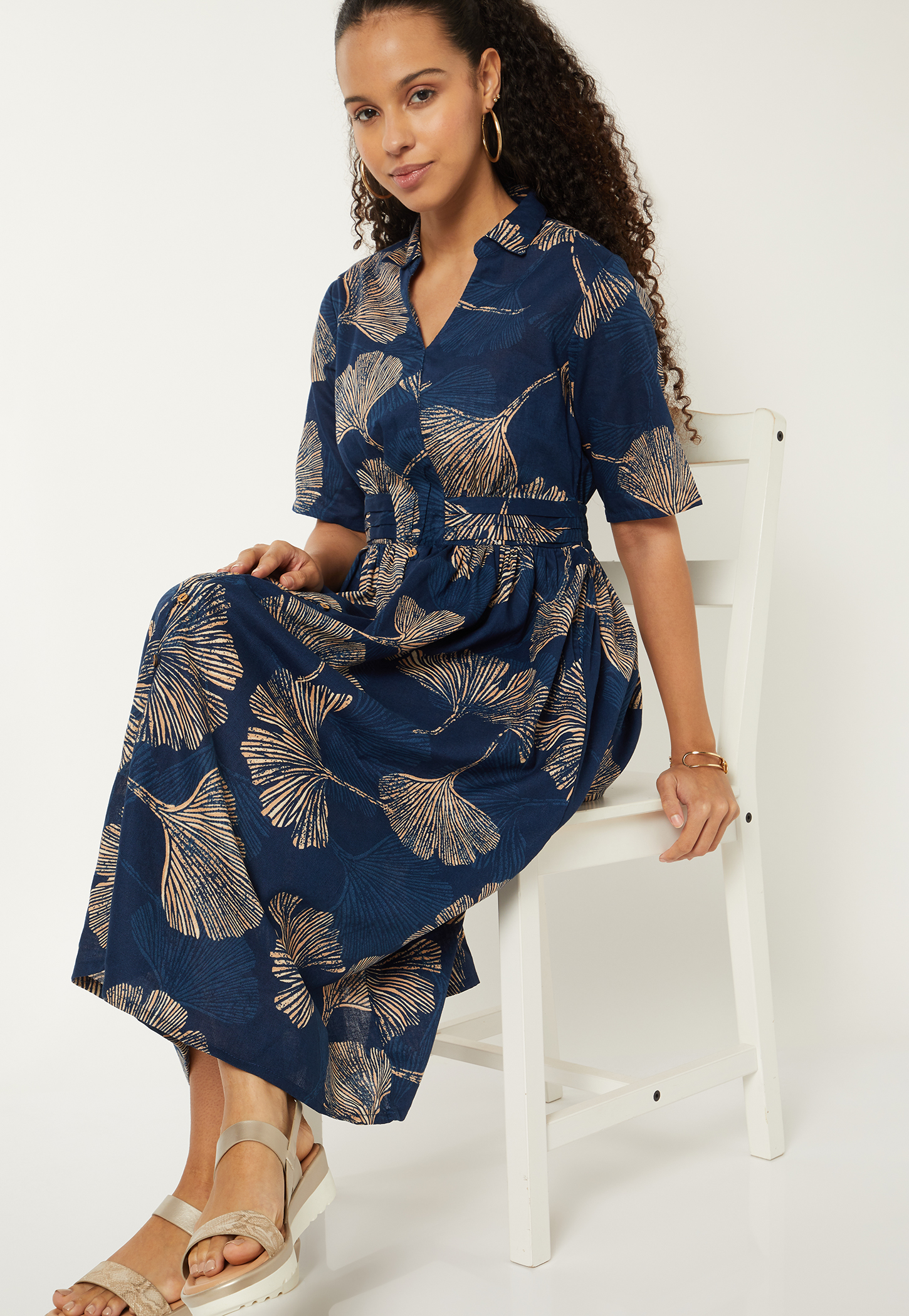 Women Printed A-line Shirt Dress-picture-19