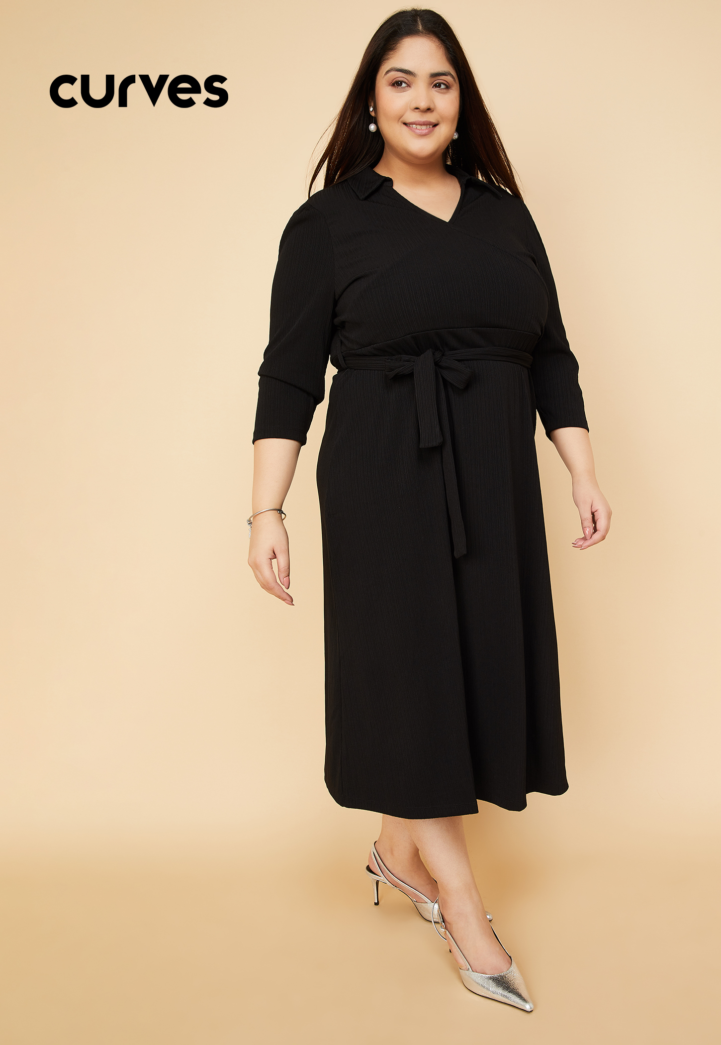 Women Solid Wrap Dress-image-10
