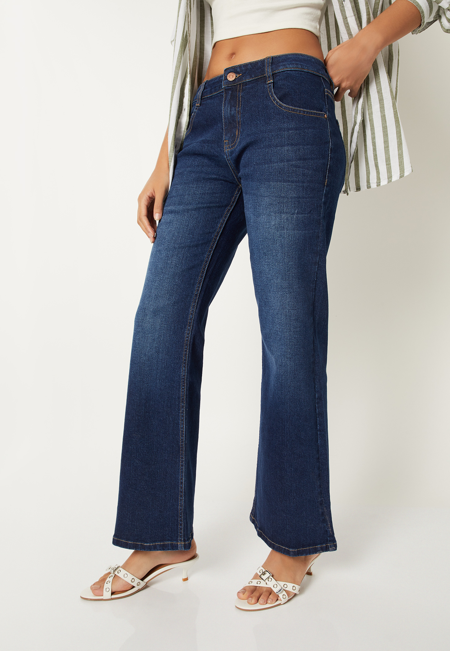 Women Washed Kick Flare Jeans-picture-50