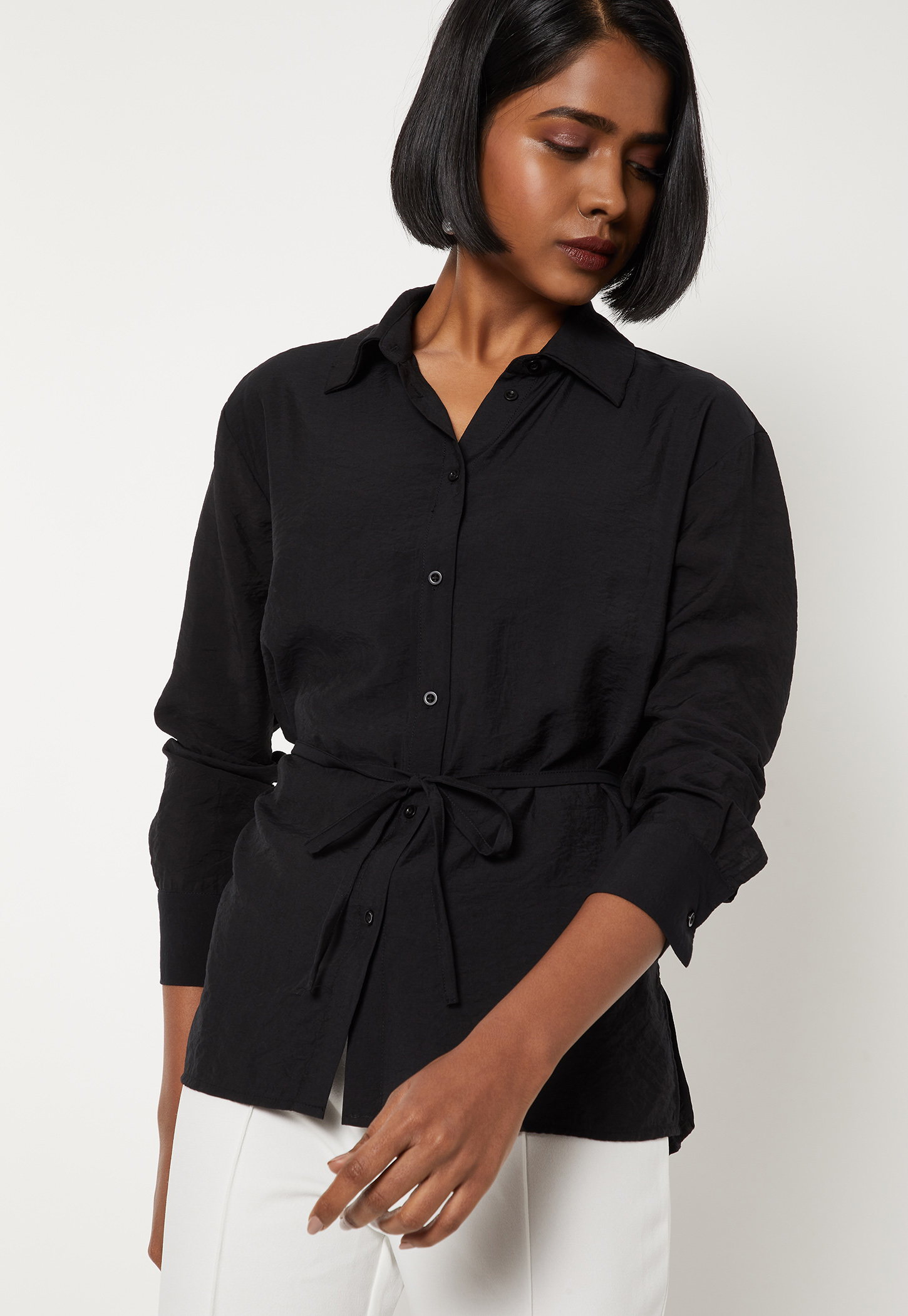 Women Textured Tie-up Waist Shirt-image-30