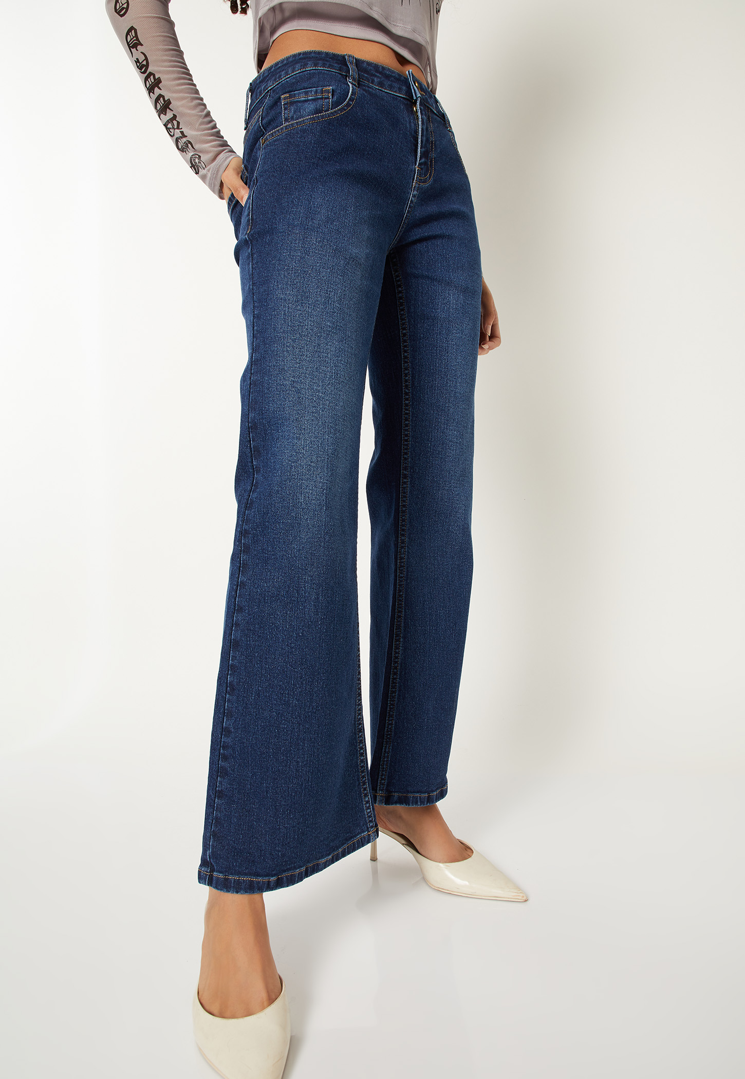 Women Washed Kick Flare Jeans-picture-49